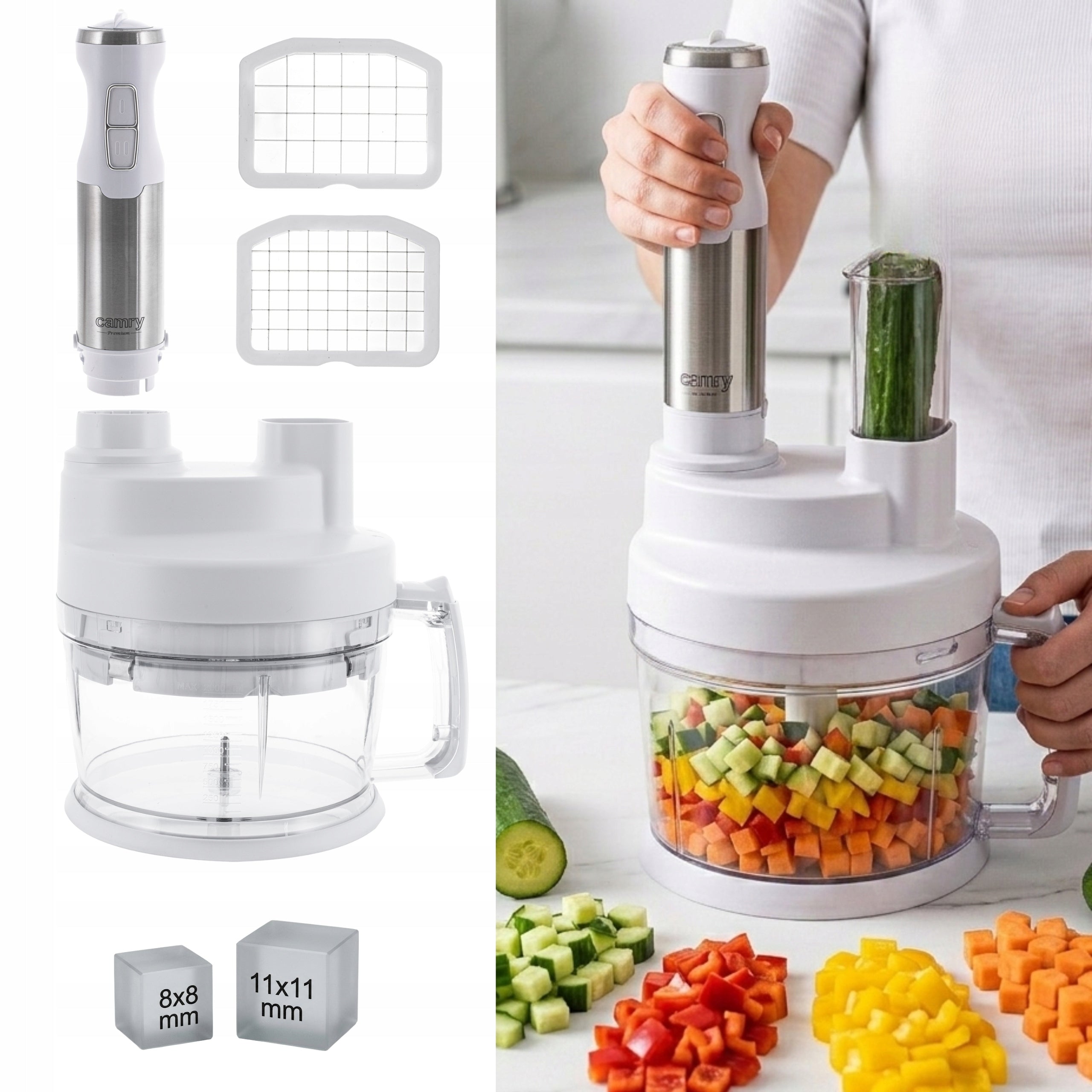 Hand Blender MULTIFUNCTIONAL 1600W Bowl 2L Function Turbo Grater Cutting Dominant color white