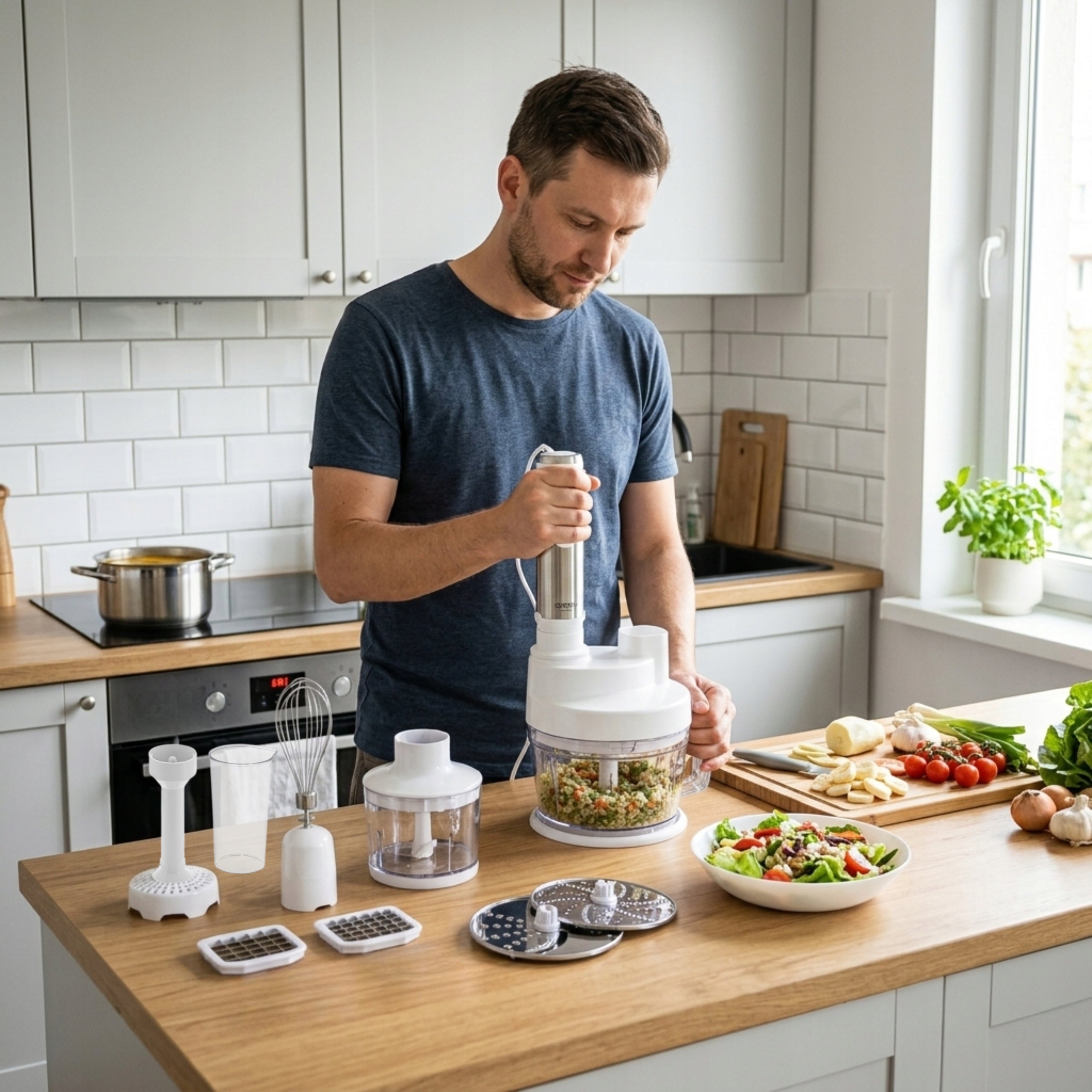 Hand Blender MULTIFUNCTIONAL 1600W Bowl 2L Function Turbo Grater Cutting Packaging status original