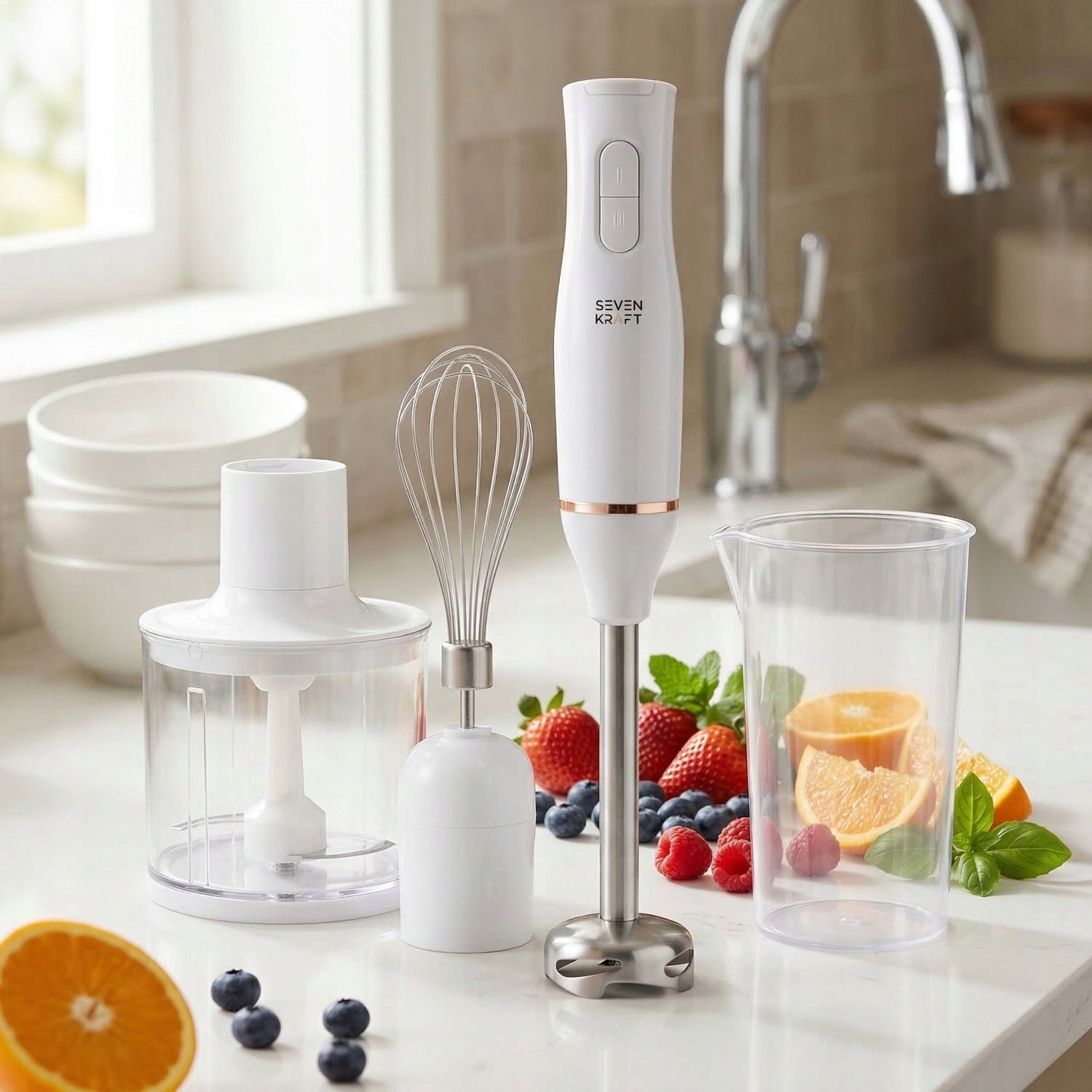 Hand Blender Multifunction Mixer Shredder Set 4in1 White 800W Rotational speed control yes
