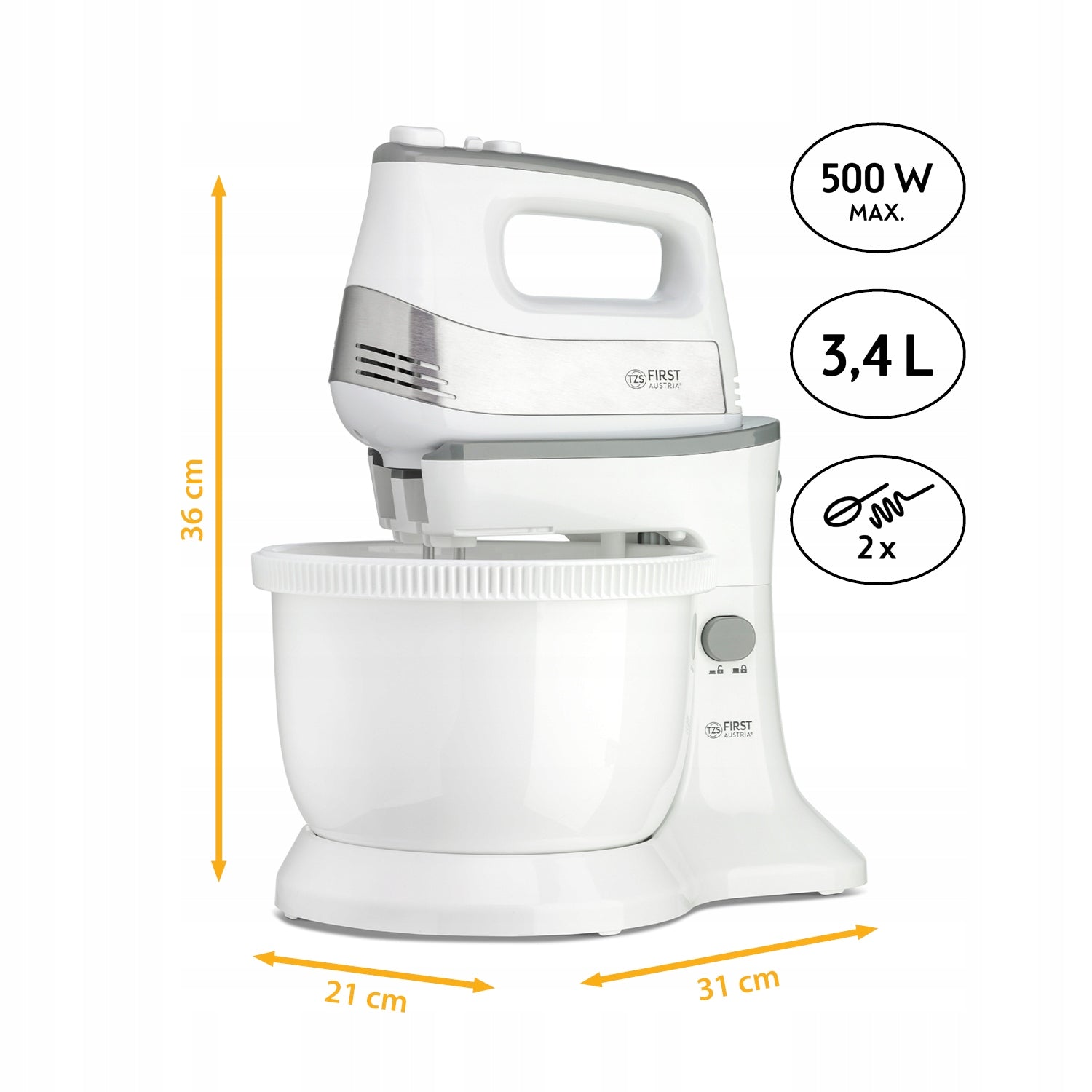Hand Mixer TZS First Austria FA-5257-3 With Rotary Bowl 3,4L 2in1 500W Packaging status original