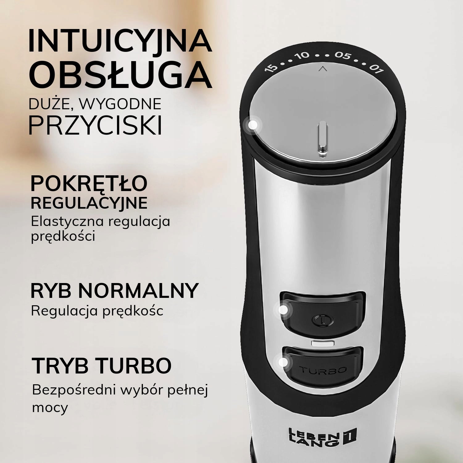 Hand blender LEBENLANG 1200W turbo 15 speed 800ml multifunctional steel Brand LEBENLANG