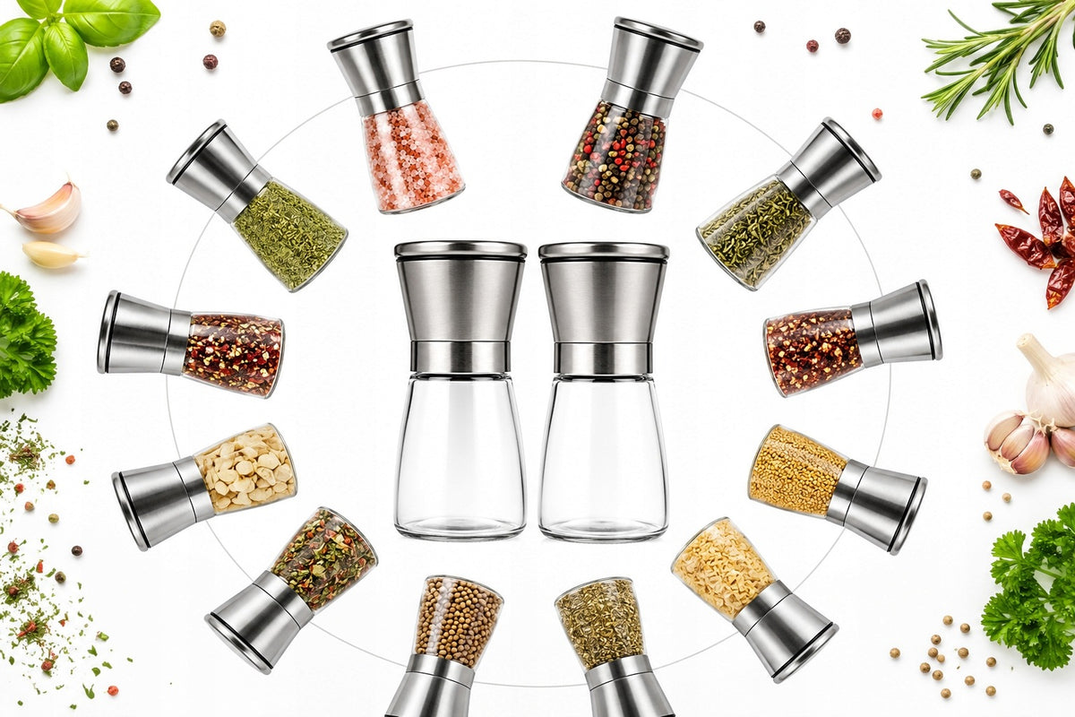 Hand grinder for salt and pepper spices glass set of 2 pieces adjustment Manufacturer code 202407
