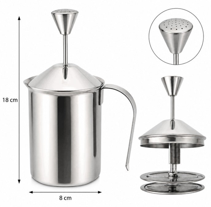 Hand milk frother SOLID steel 400ml piston for latte cappuccino Brand no brand