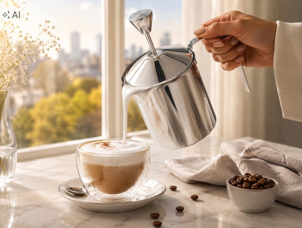 Hand milk frother SOLID steel 400ml piston for latte cappuccino Manufacturer code XJ4217