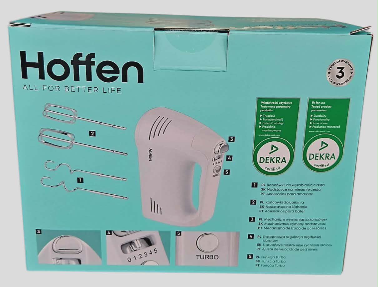 Hand mixer Hoffen 400W WHITE Speed control Interchangeable tips Manufacturer code HO-00079