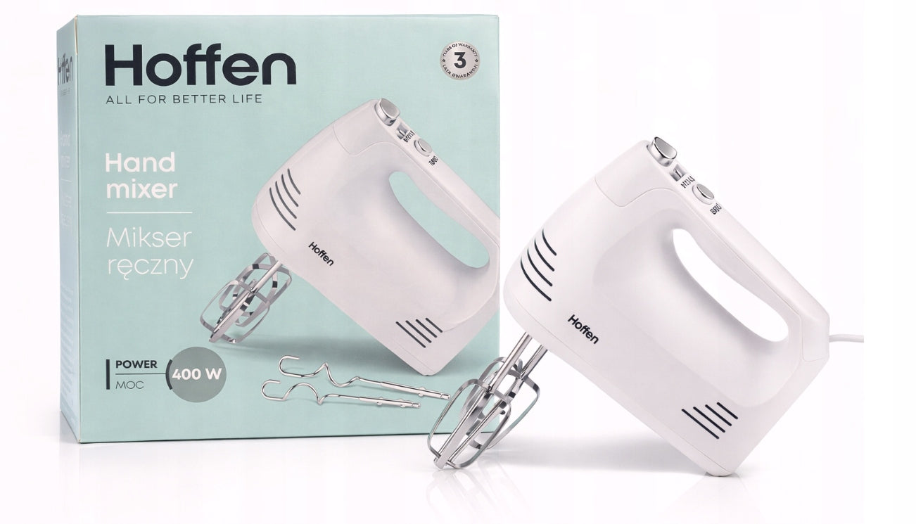 Hand mixer Hoffen 400W WHITE Speed control Interchangeable tips Manufacturer code HO-00079