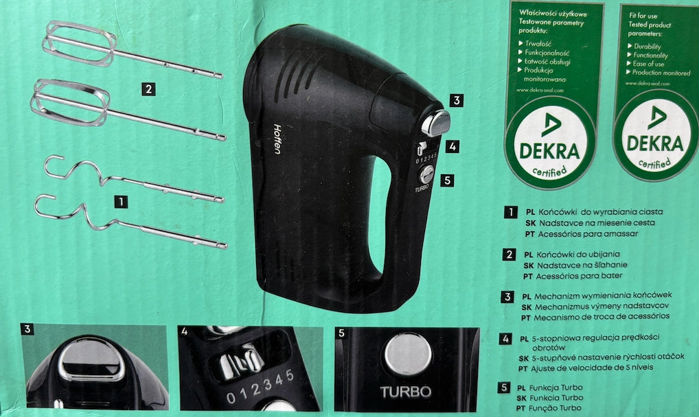 Hand mixer Hoffen 400W black speed control interchangeable tips Brand Hoffen