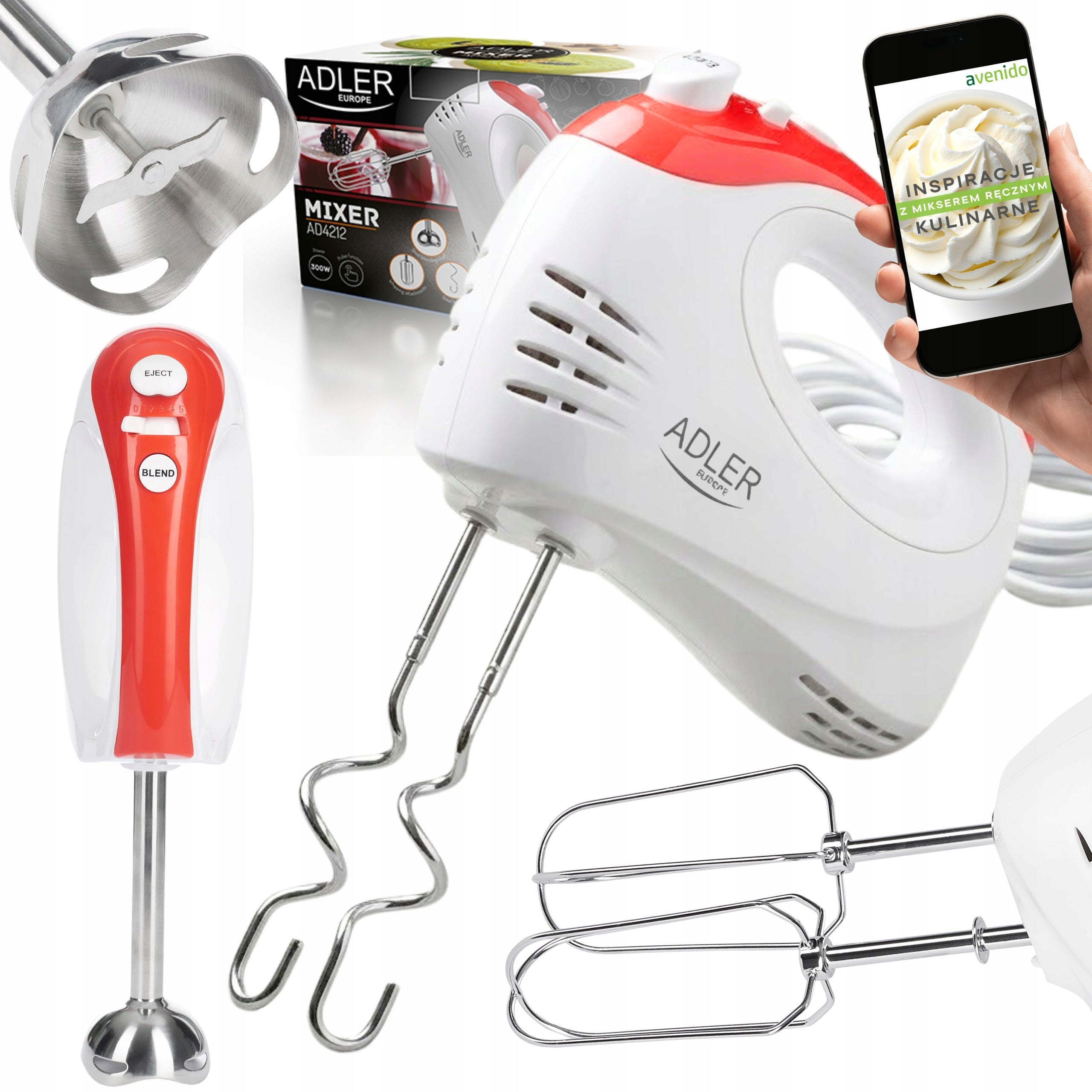 Hand mixer food processor 550W turbo 5 speed with blending cap