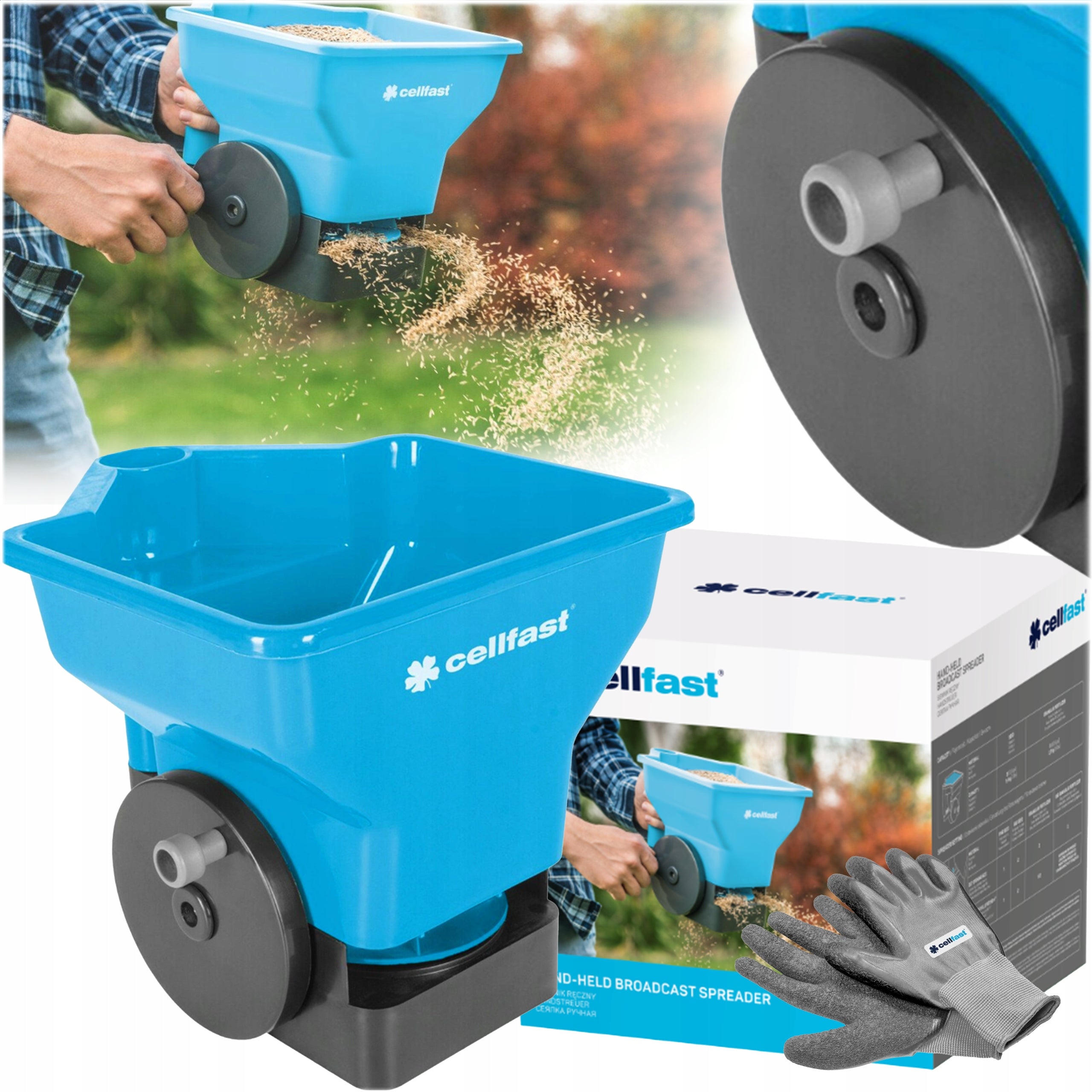 Hand seed drill GRASS SPREADING SEED FERTILIZATION 3l CRANK gloves set