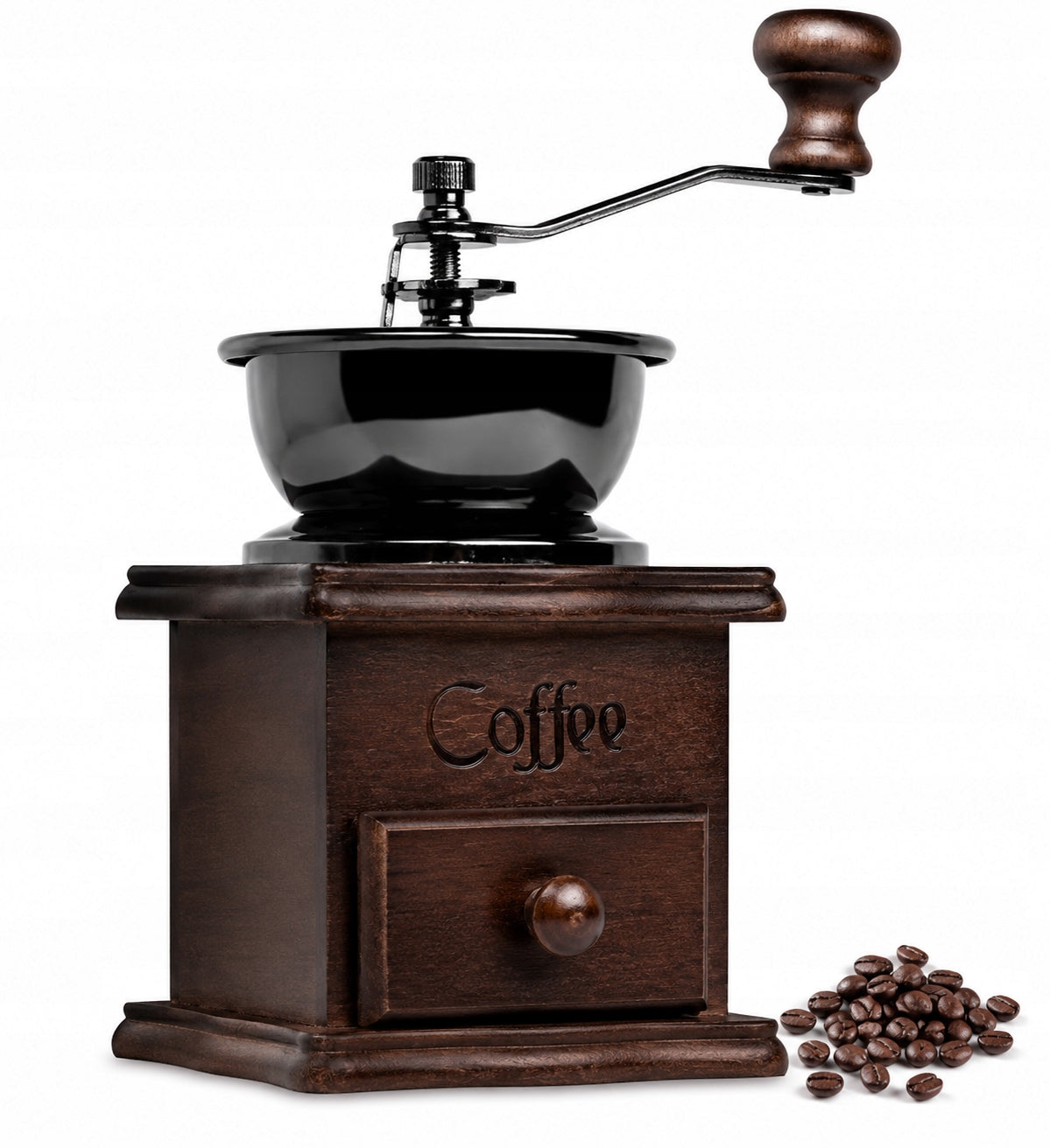 Handheld Coffee Grinder Retro Wooden Classic with Drawer Traditional