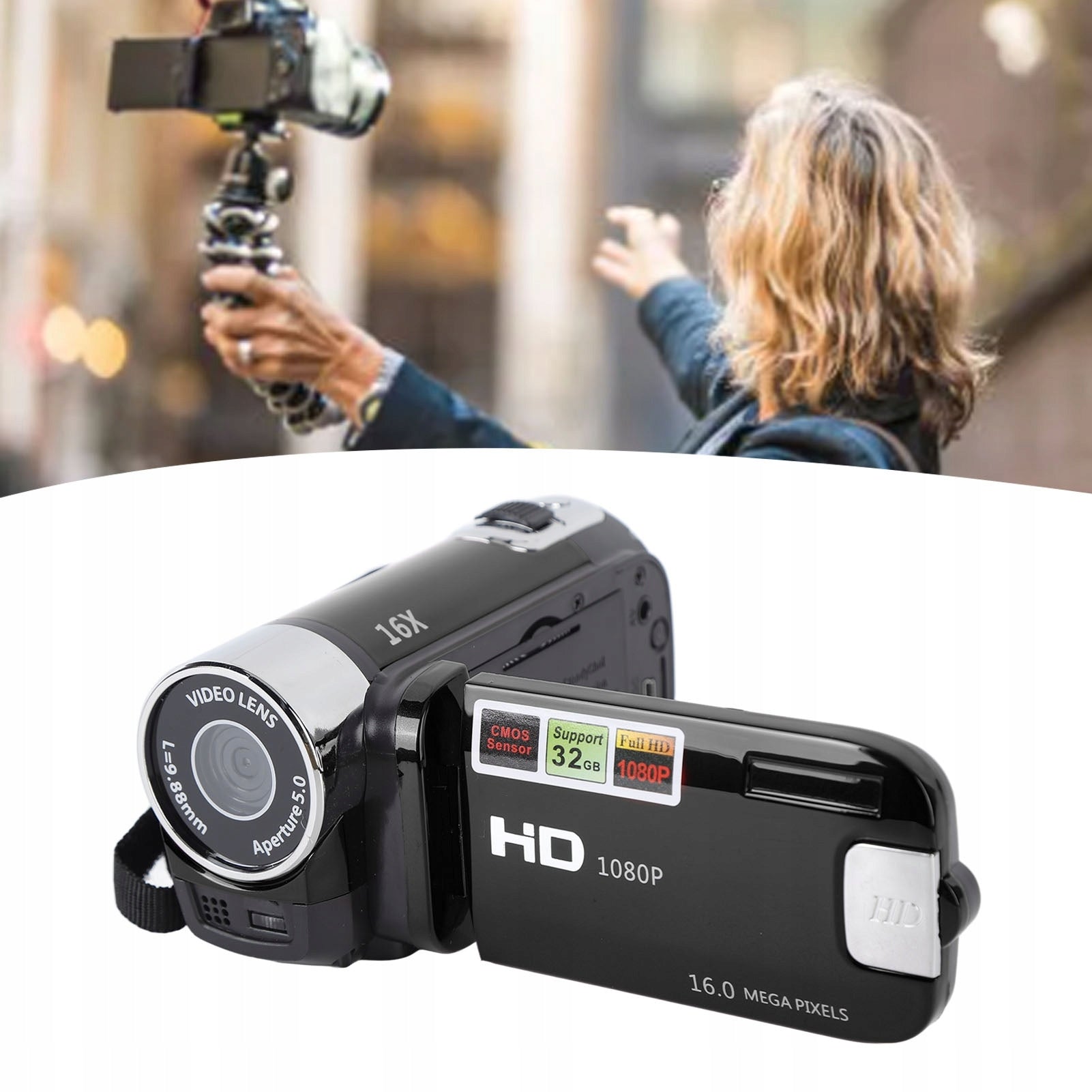 Handheld Digital 4K DV Camera Rotating Screen 16x USB Zoom Black Brand no brand