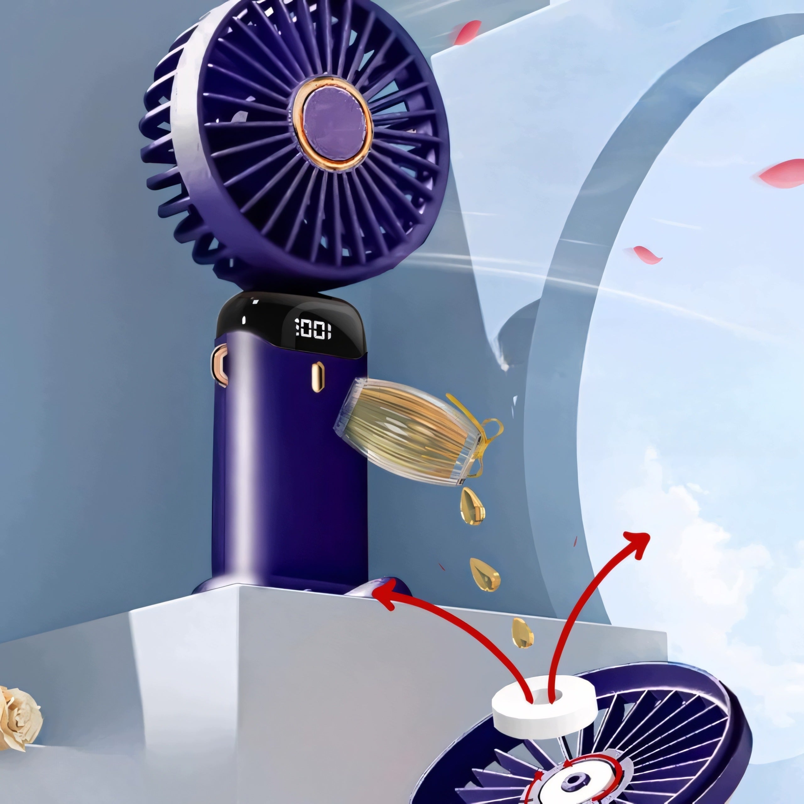 Handheld Fan Mini Windmill Portable USB-C 5000mAh LED Quiet Blue Manufacturer code Wentylator Ręczny Mini Wiatrak Przenośny USB