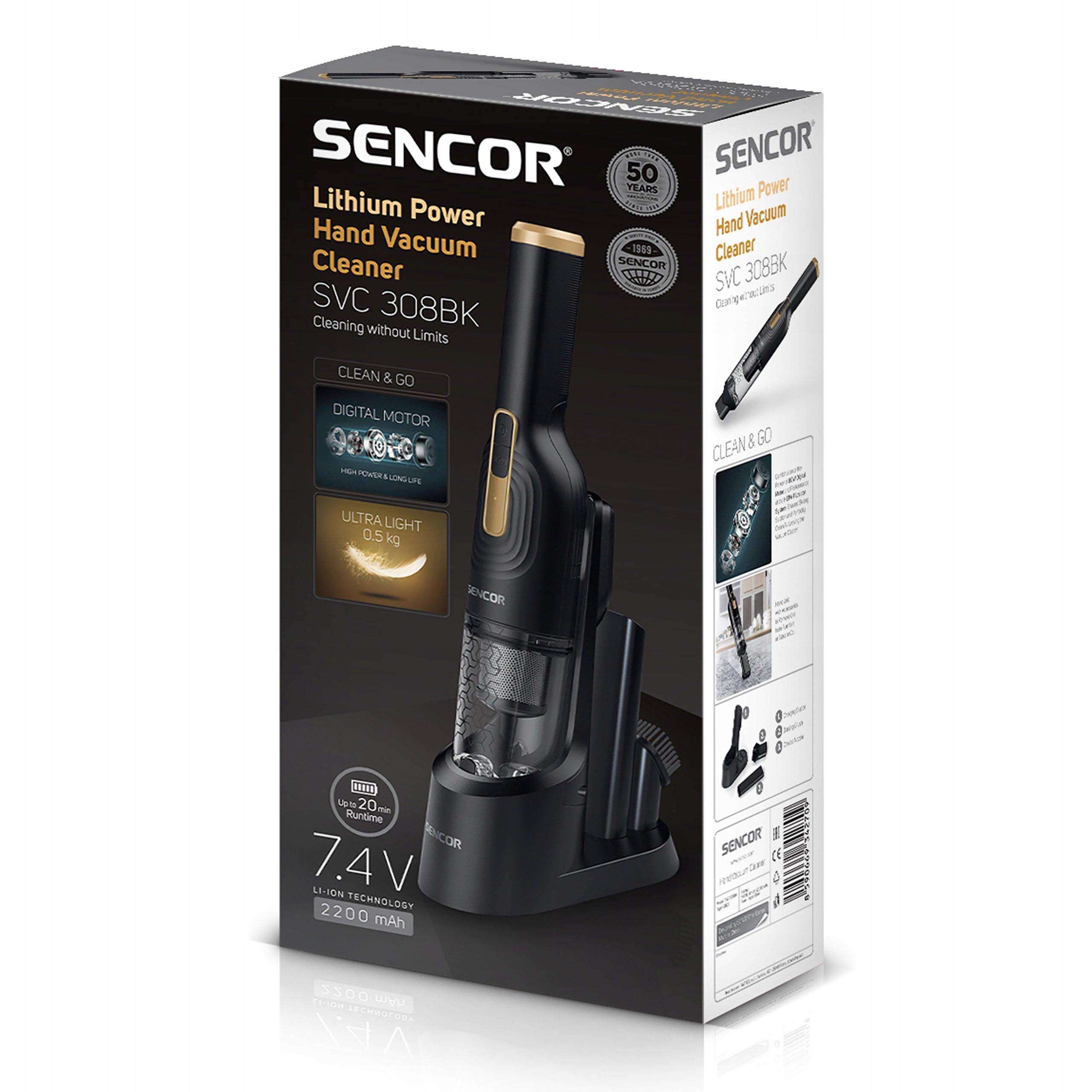 Handheld Vacuum Cleaner Sencor SVC 308BK HEPA 2200 mAh 80W Packaging status original
