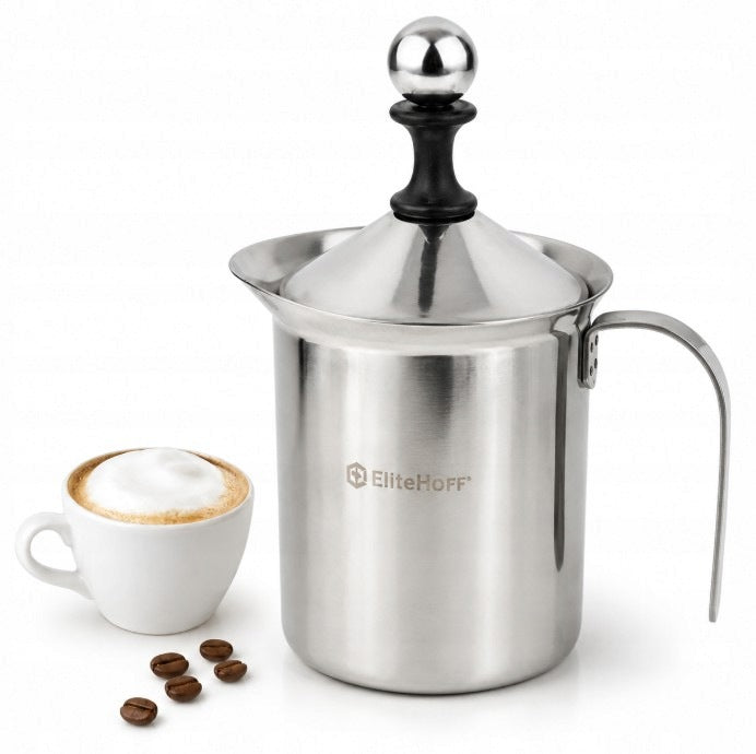 Handheld milk frother steel 400 ml EliteHoff for latte cappuccino