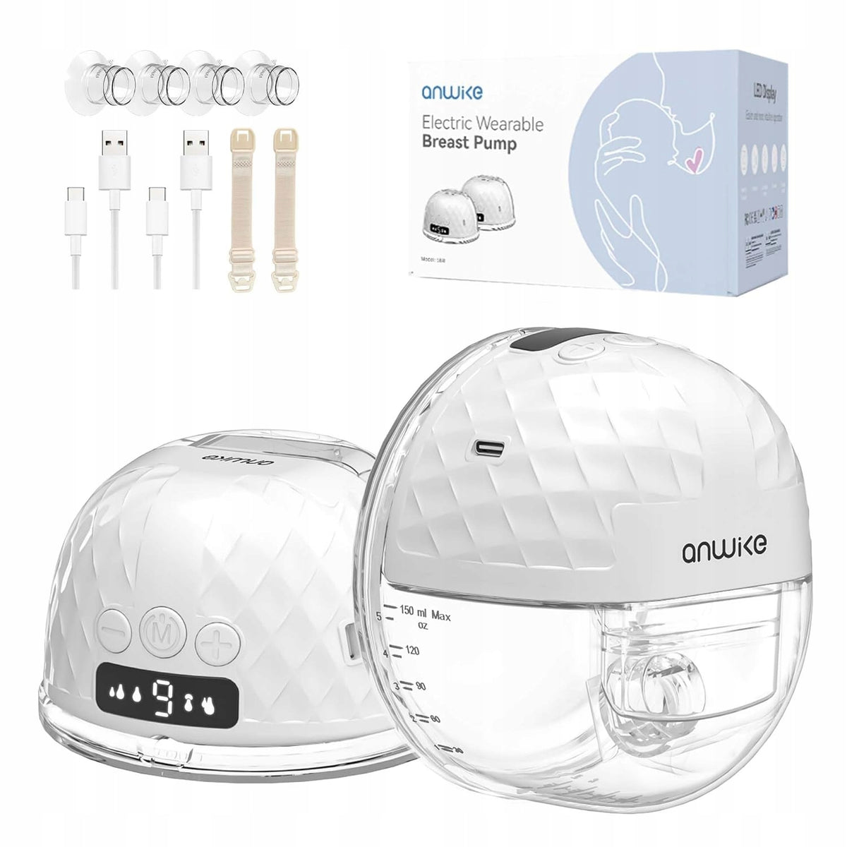 Hands Free Shell Breast Pump, 9 Levels 4 Modes with LED Display