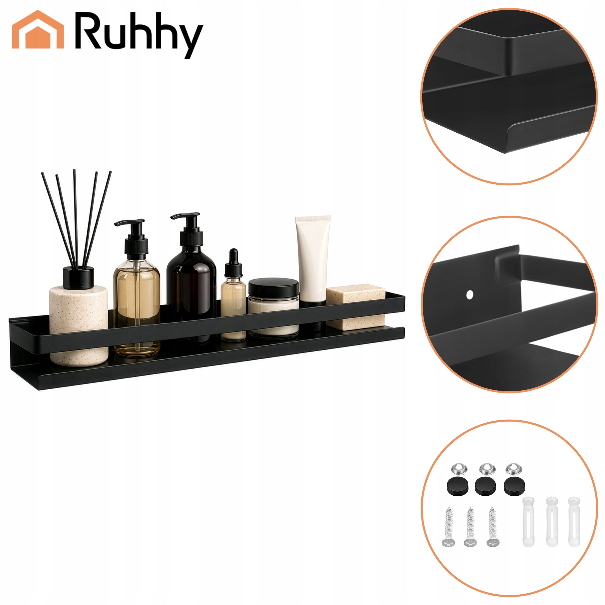 Hanging Shelf Bathroom Loft Black Wall Mirror Organizer Shower Packaging status original