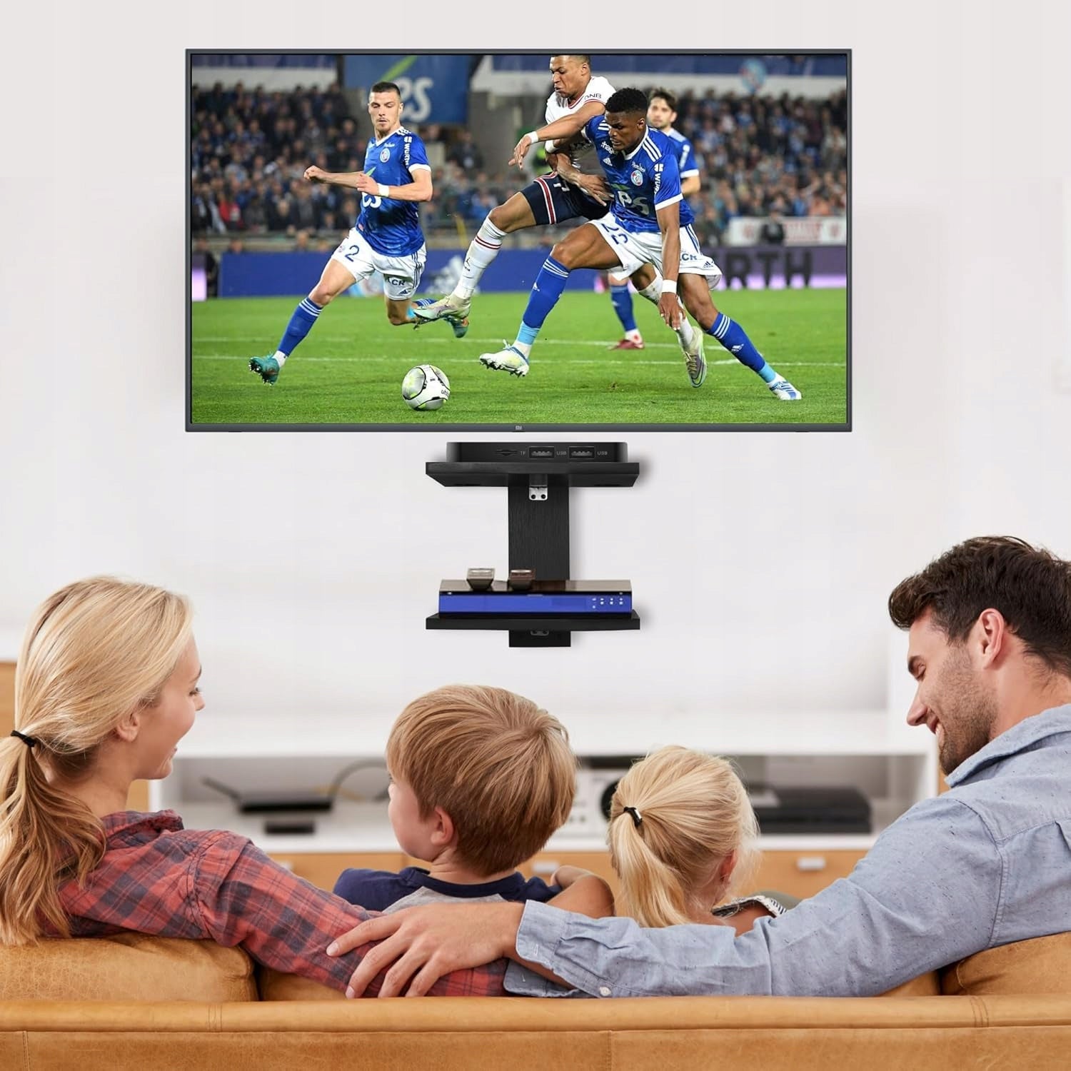 Hanging shelf, wall rack for console, projector, for games, dvd, black Furniture depth 26.6 cm