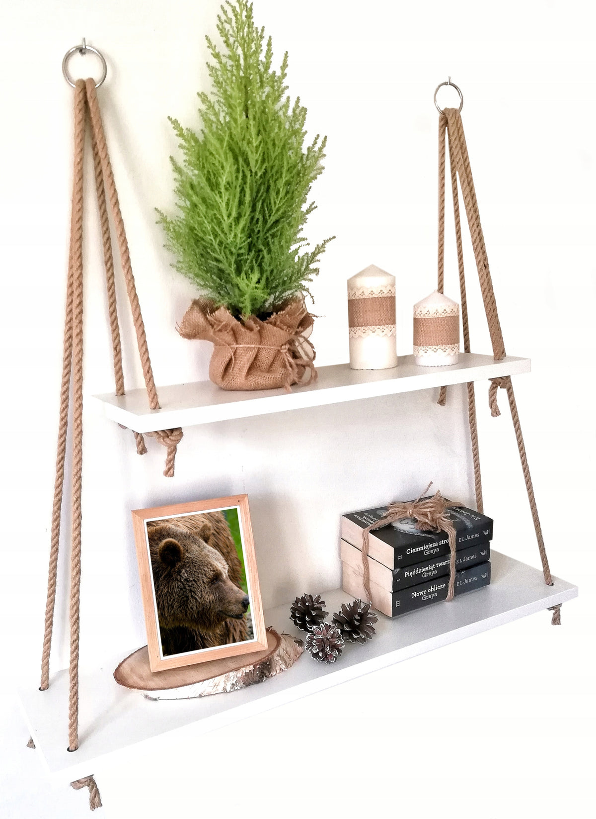 Hanging white shelf on strings ropes loft Manufacturer code 00
