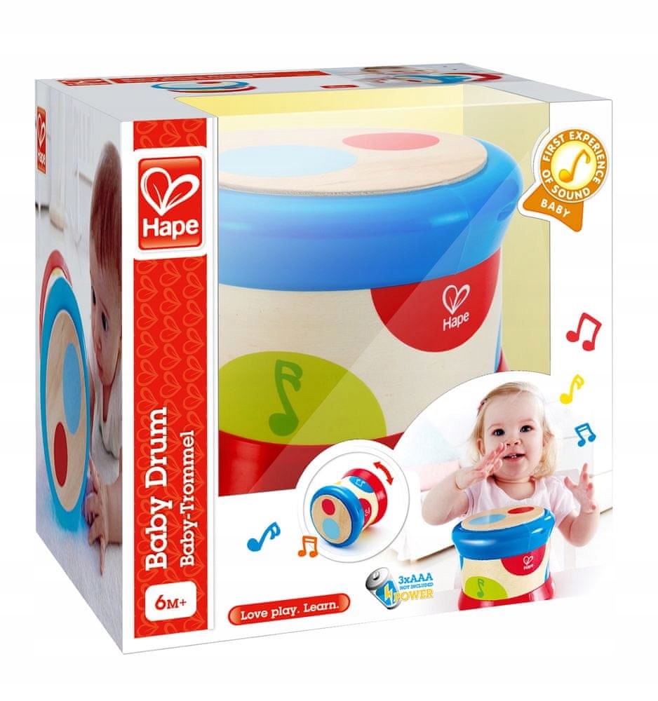 Hape Wooden Drum E0333 Musical Instrument for Children 6M+ Manufacturer code E0333
