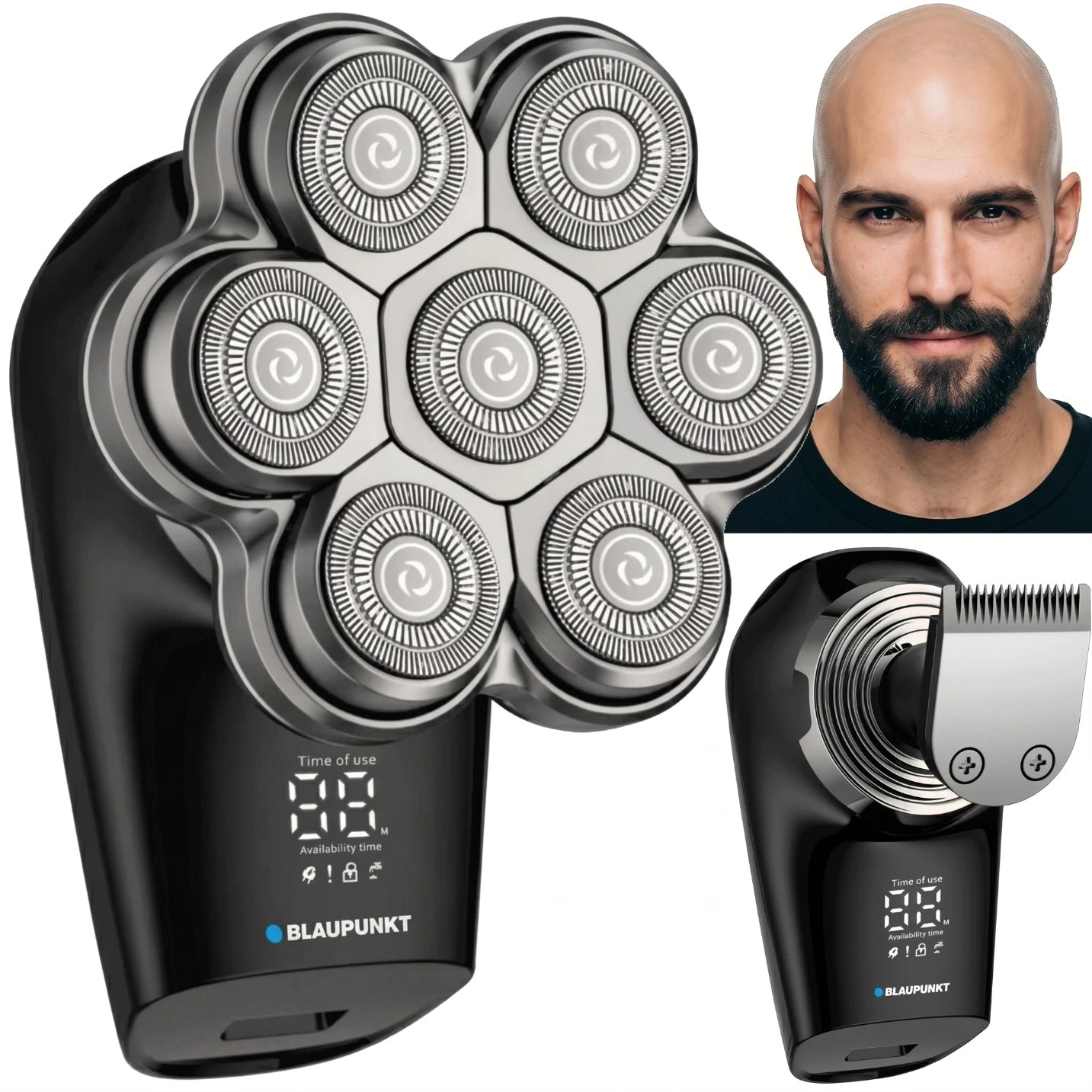 Head Shaver Blaupunkt MSH601 Trimmer 7 Blades IPX5 Wireless LED