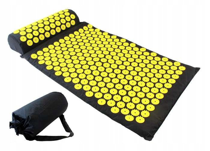 Health Acupressure Mat with Spikes Stimulating Massage Pillow Set Color black