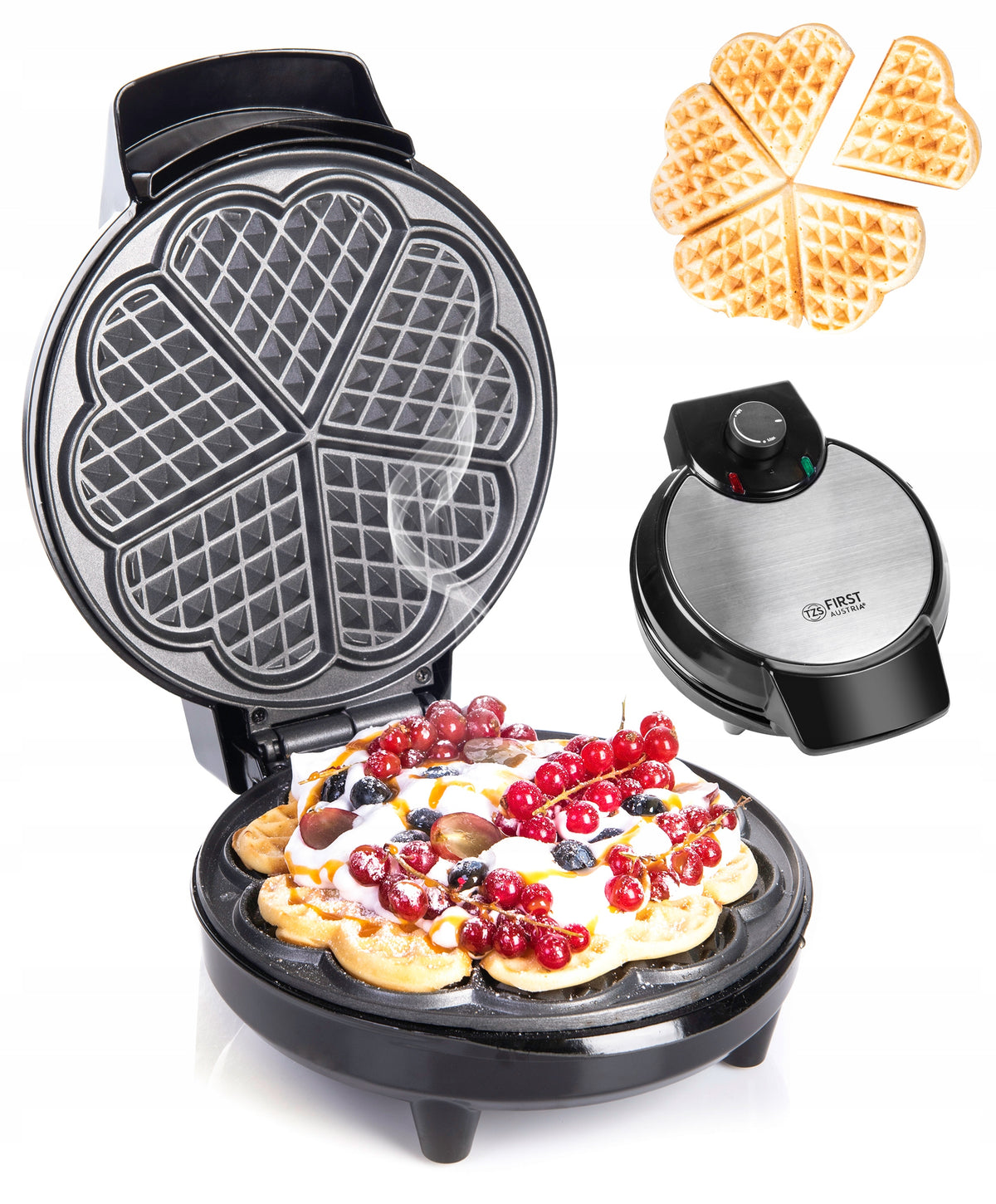 Heart Shaped Waffle Maker TZS First Austria 700W Regulation Brand First Austria