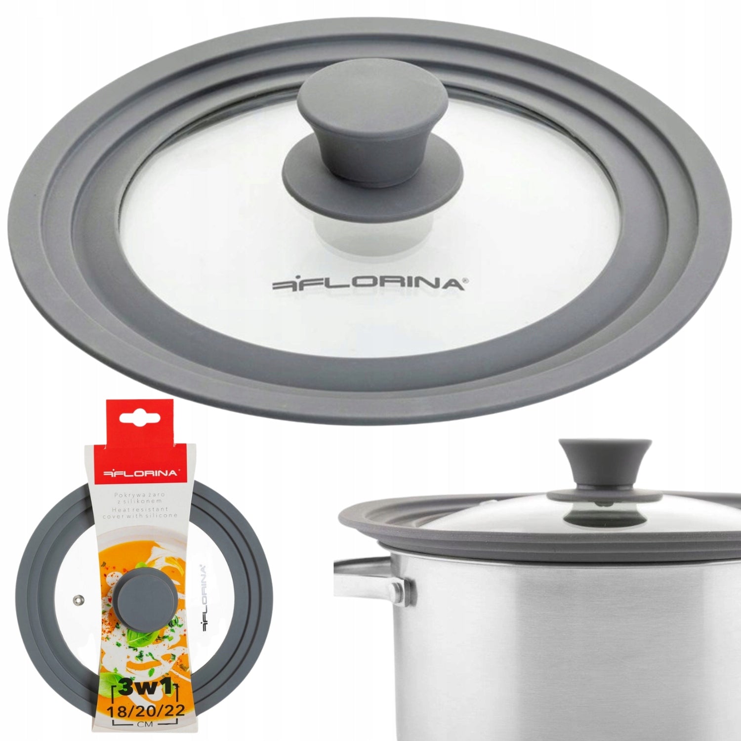 Heat-resistant cover 3in1 with silicone 18, 20, 22cm Florina Lid for Pot
