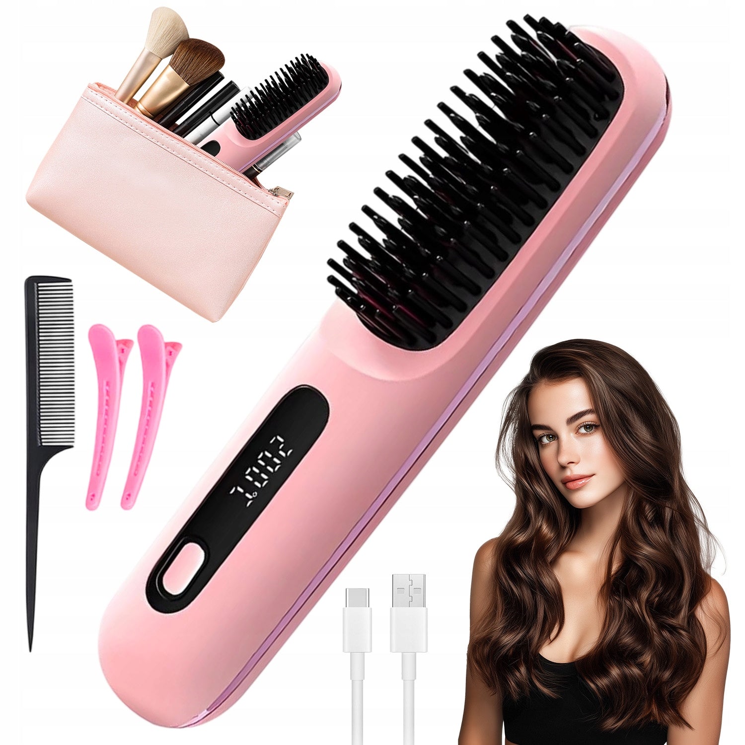 Heated Hair Brush, Wireless, 3 Modes, Touch Screen
