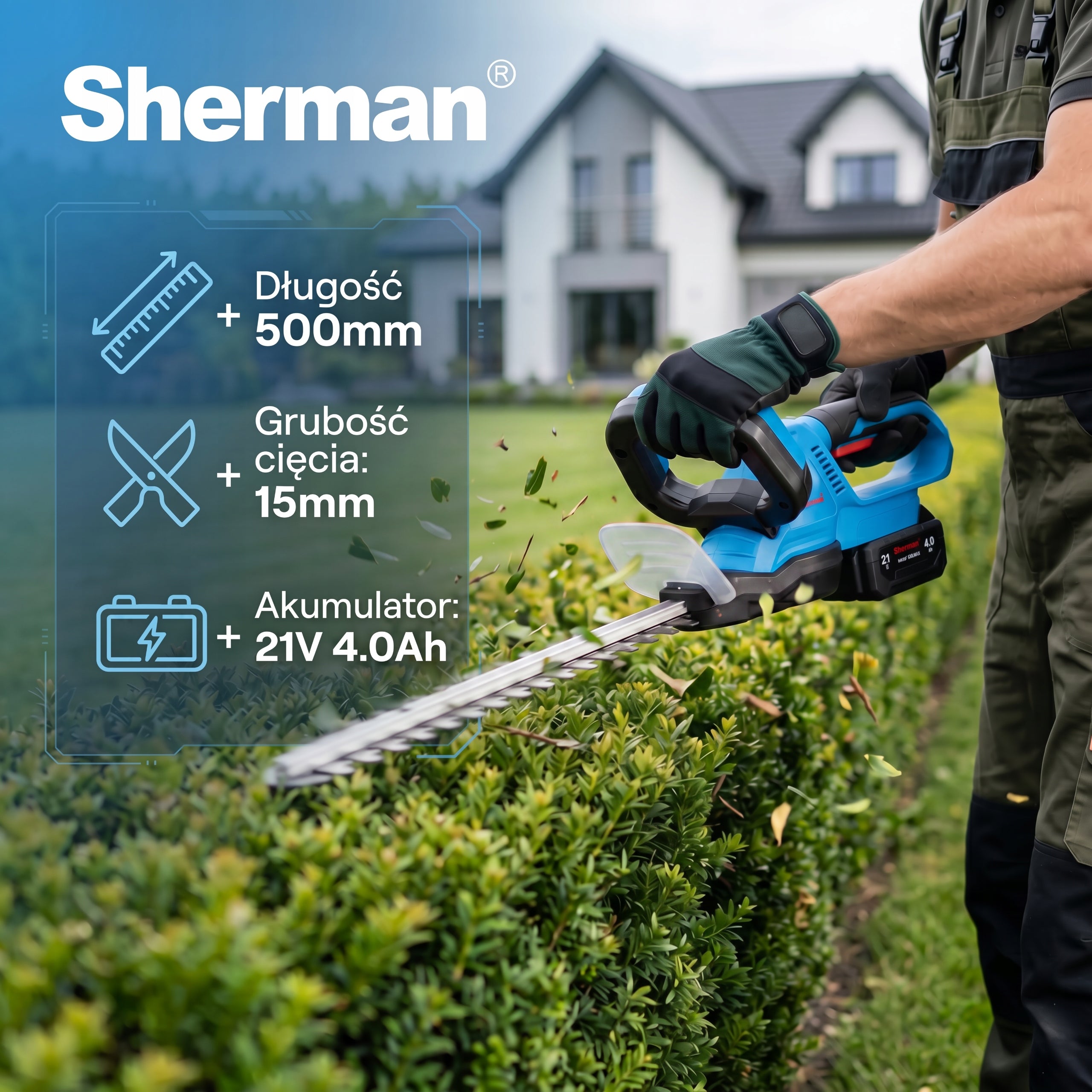 Hedge Trimmer BATTERY POWERFUL 2x 4.0Ah Sherman Packaging status original