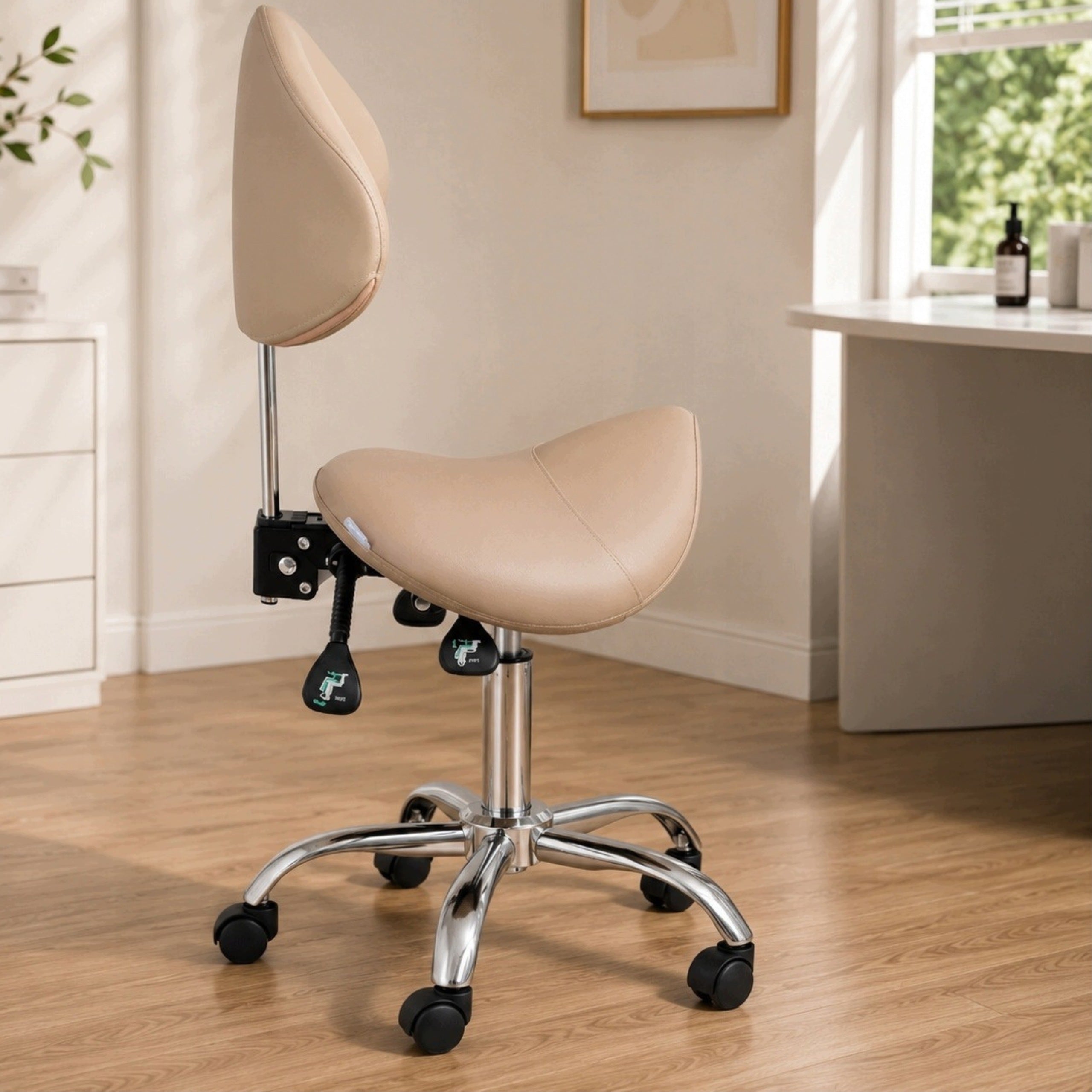 Height Adjustable Cosmetic Chair with Backrest Saddle Cream Brand no brand