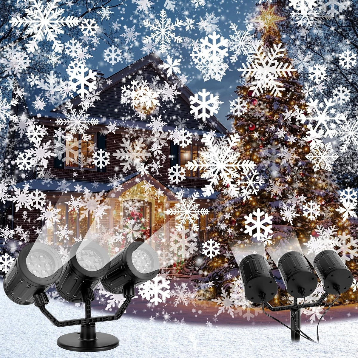 Herefun LED Christmas Projector 3-Head Rotating 360° with Timer