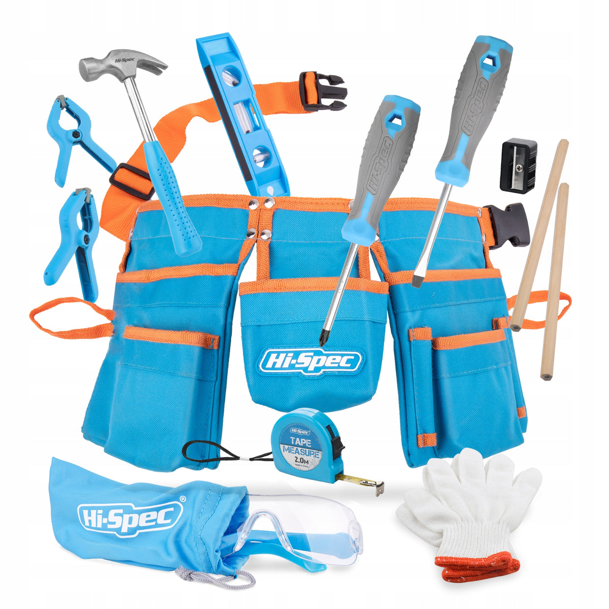 Hi-Spec 16pc Blue Kids Real Metal Hand Tool Kit Set & Child Size Tool Belt