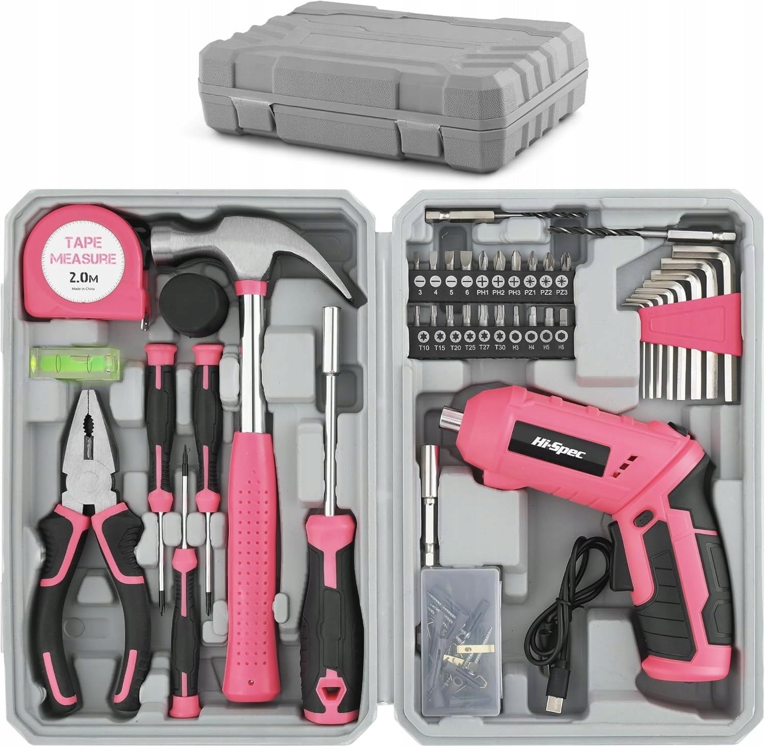 Hi-Spec 42pc Pink 4V USB Electric Power Screwdriver and Home Tool Kit Set