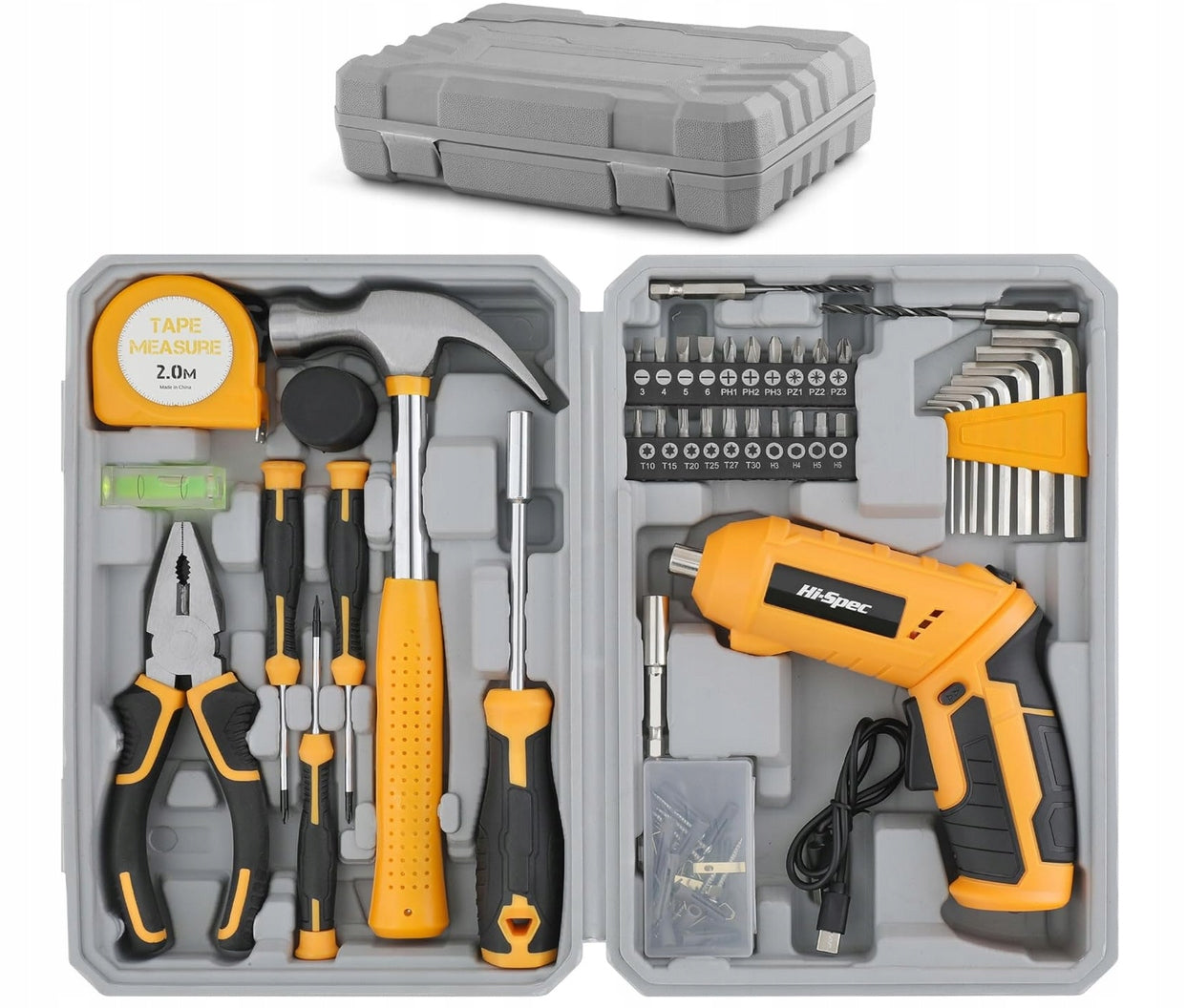 Hi-Spec 42pc Yellow 4V USB Electric Power Screwdriver and Home Tool Kit Set