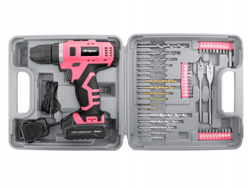 Hi-Spec 50pc 12V Pink Electric Power Drill Driver & Bit Set in a Carry Case EAN (GTIN) 884540160857