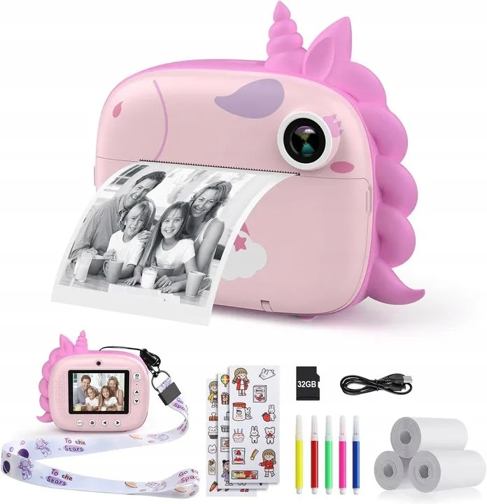 HiMont Instant Camera with Unicorn Baby Printer + 32GB Card