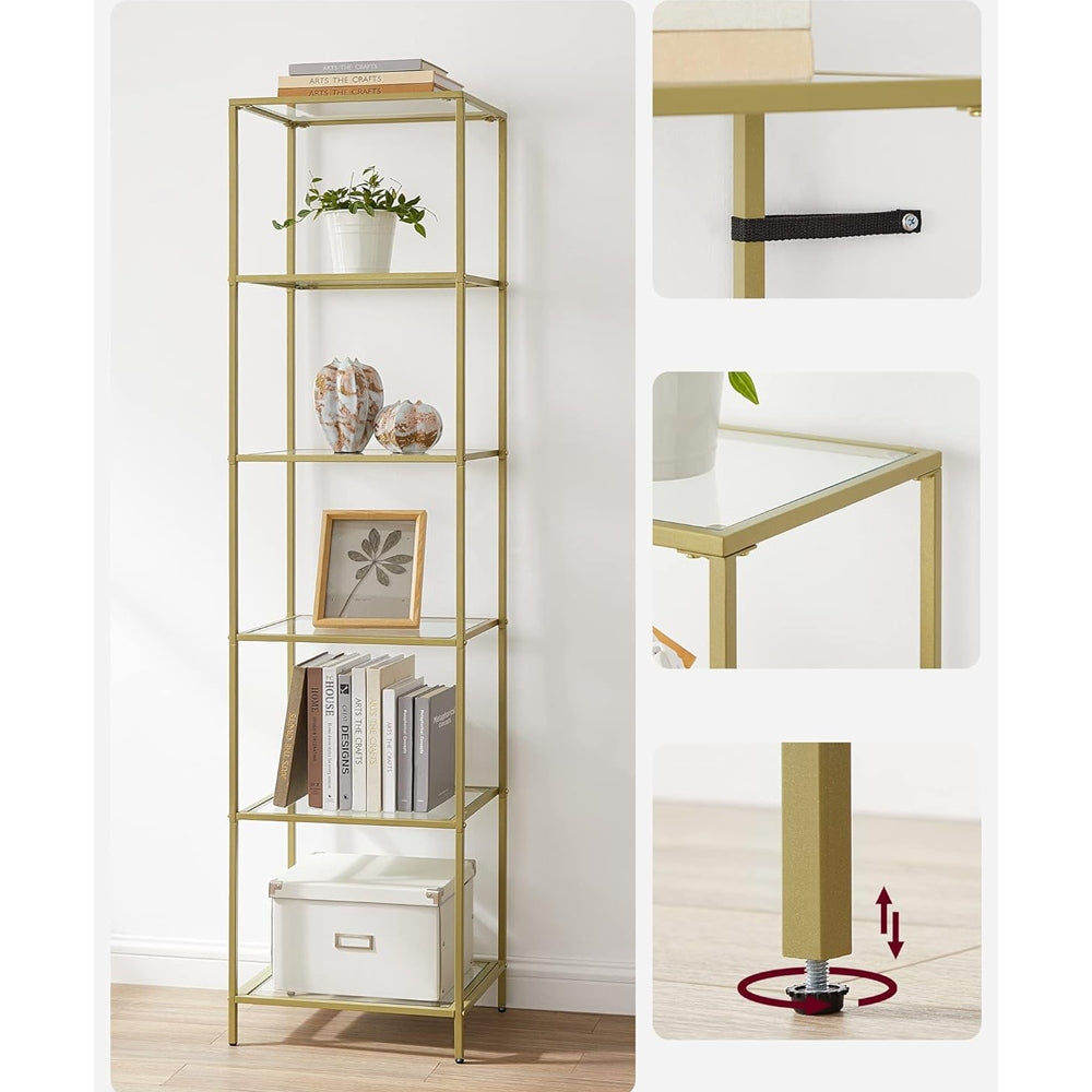 High bookcase SHELF 6 levels POST for bathroom living room glass GLAMOUR gold Furniture depth 30 cm