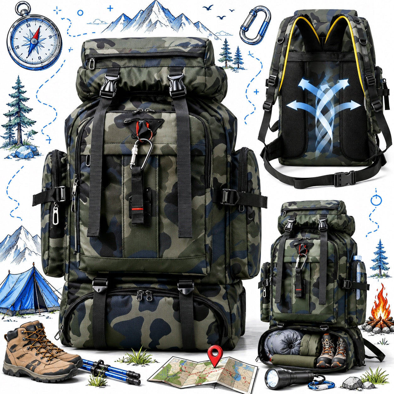 Hiking Backpack 80L Mountain Tactical Very Spacious Durable Comfortable