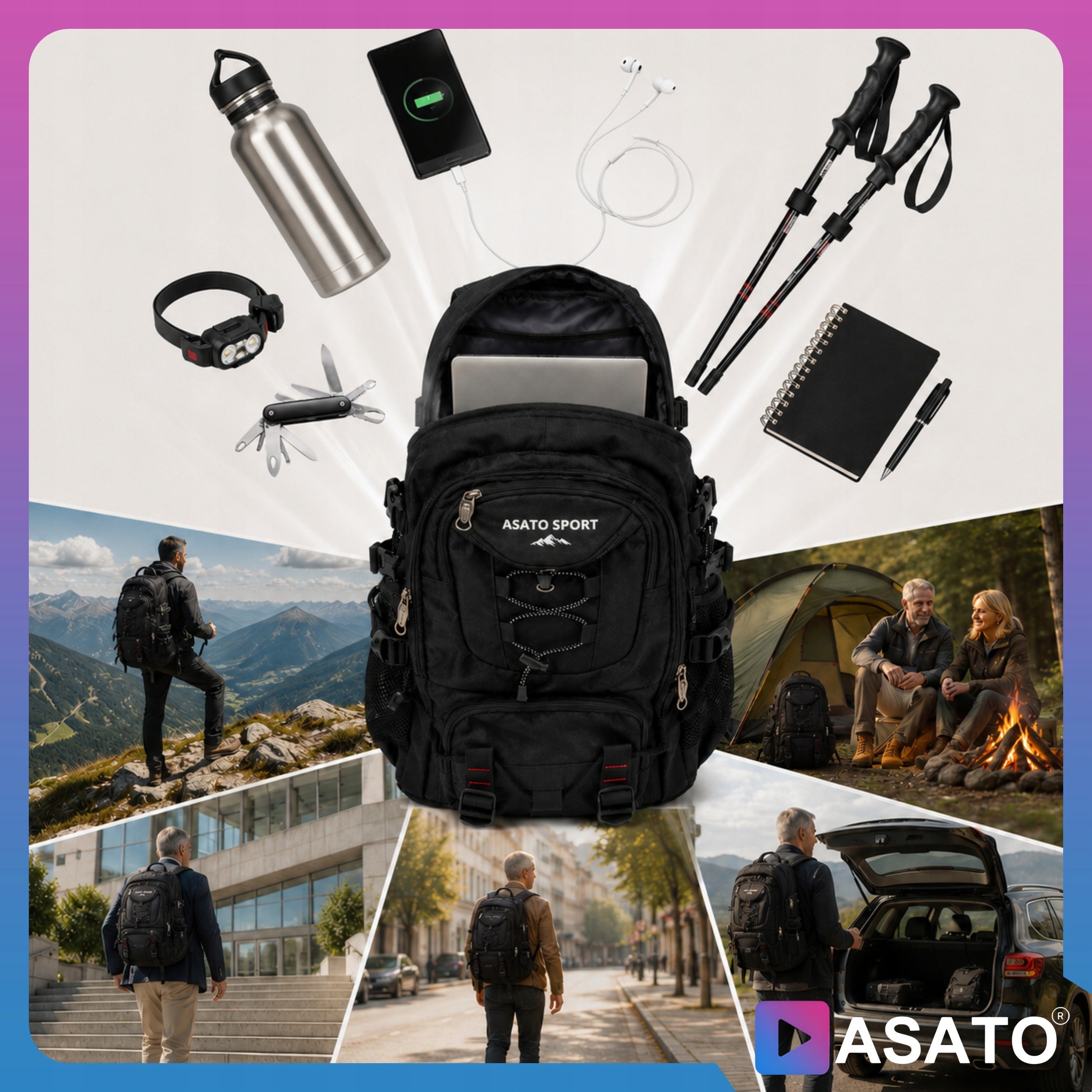 Hiking Backpack Camping for Hiking in the Mountains Comfortable 50l Camping Survival Manufacturer code ASATO-TOURPACK45