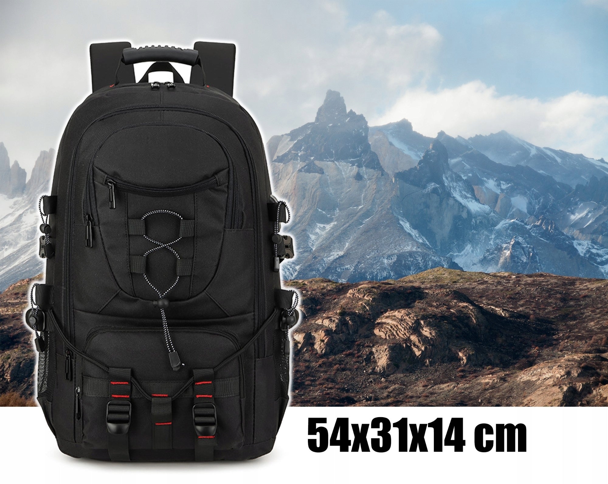 Hiking Backpack For LAPTOP 17 Trekking Waterproof 60L Large Black Manufacturer code Plecak turystyczny szkolny K403O