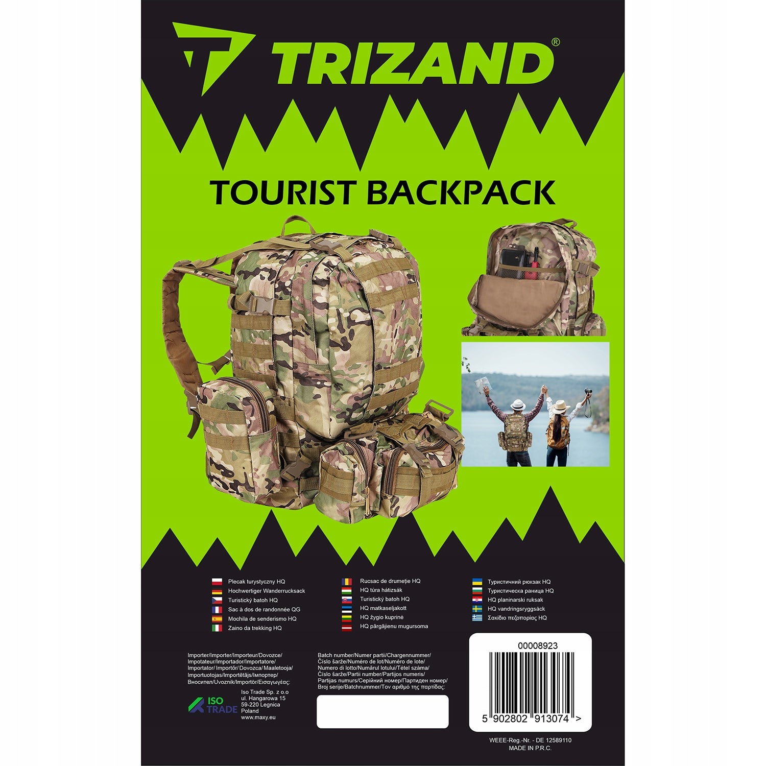 Hiking Backpack Trekking Sports Military Tactical Moro Men's XXL Color green