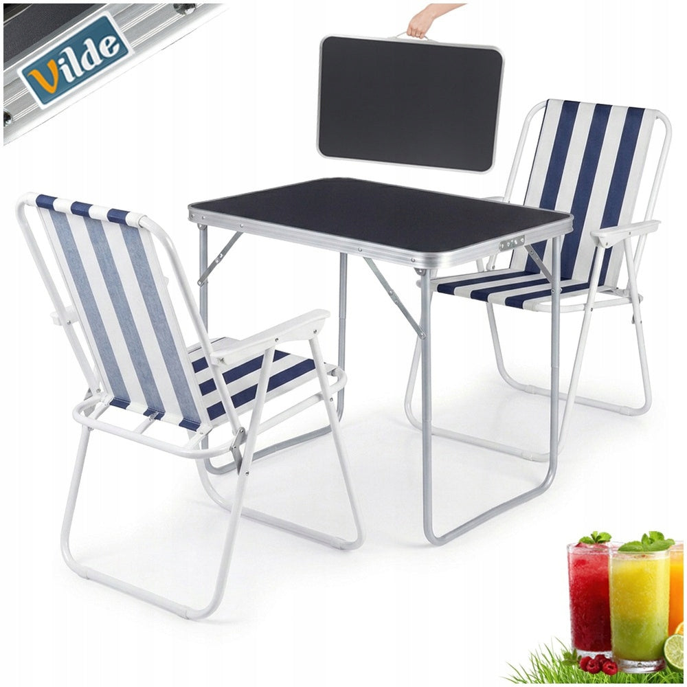 Hiking Furniture Garden Camping Balcony Table + 2x Folding Chairs