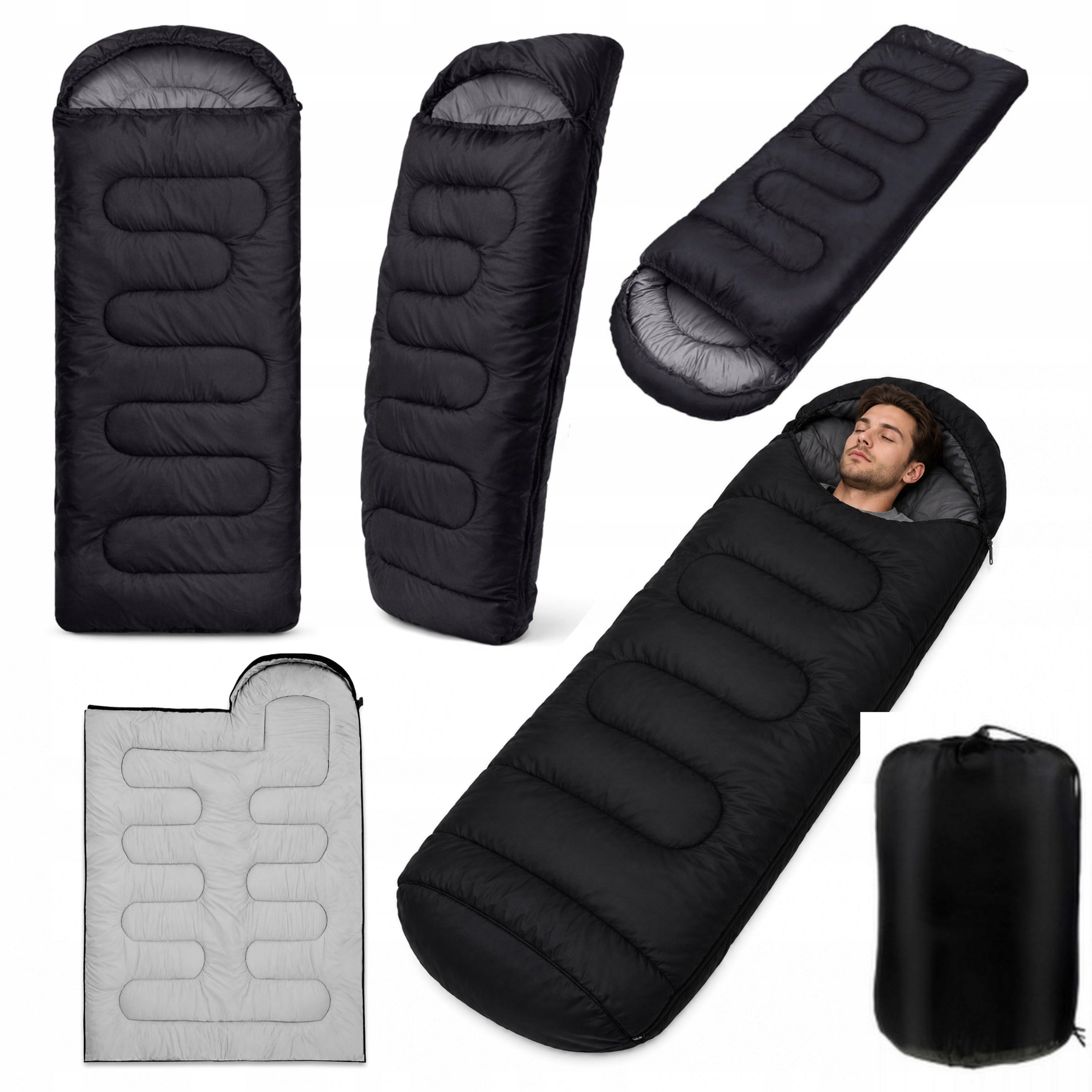 Hiking Sleeping Bag 210x75cm Mummy Lightweight Warm Waterproof Cover Black