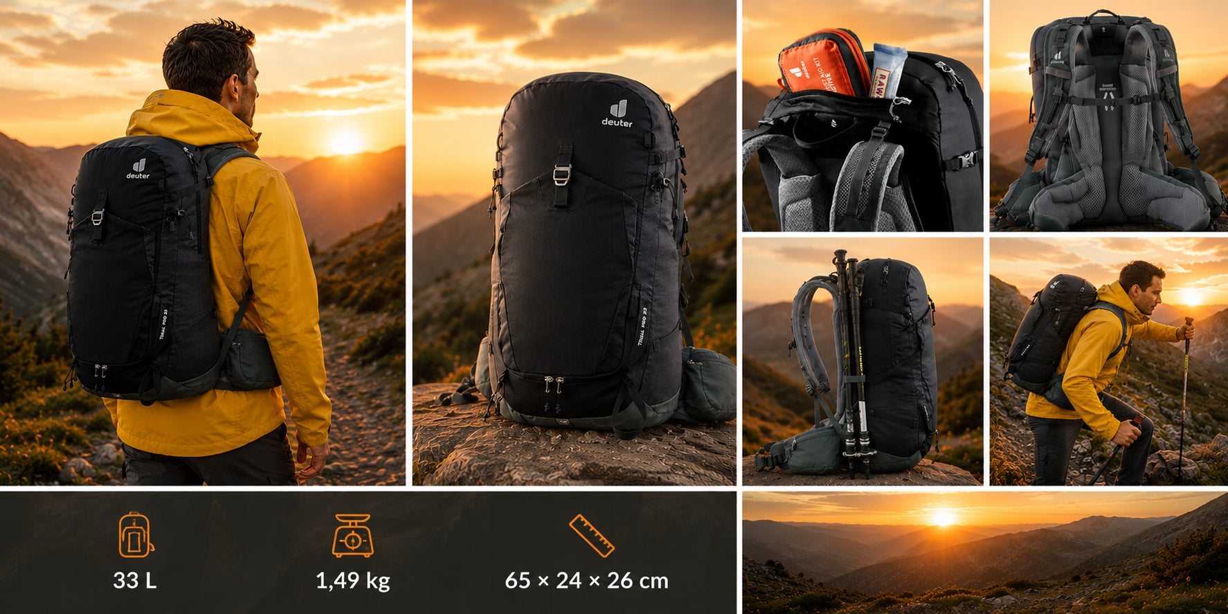 Hiking backpack Deuter TRAIL PRO 33l Mountain trekking backpack Brand Deuter