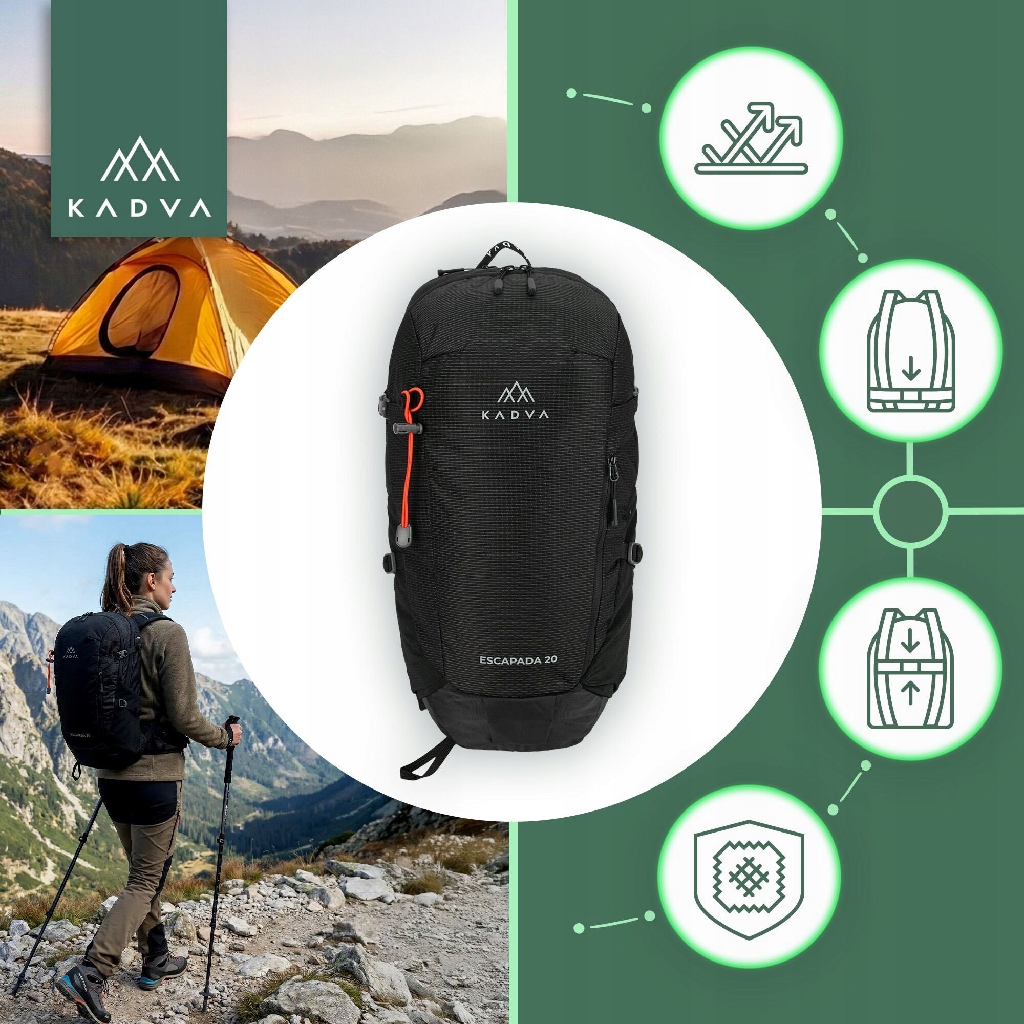 Hiking backpack KADVA Escapada 20 l black TREKKING MOUNTAIN SPORTS Packaging status original
