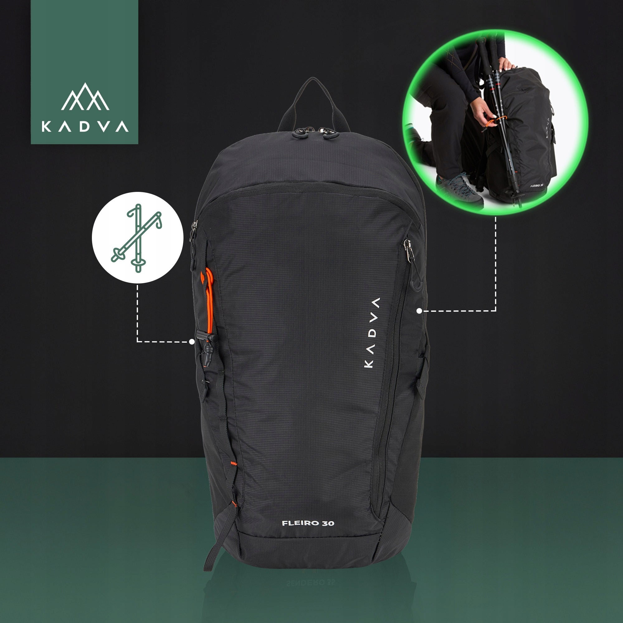 Hiking backpack KADVA Fleiro 30 l black PRACTICAL WITH COVER Manufacturer code KDV-B5C024-BK