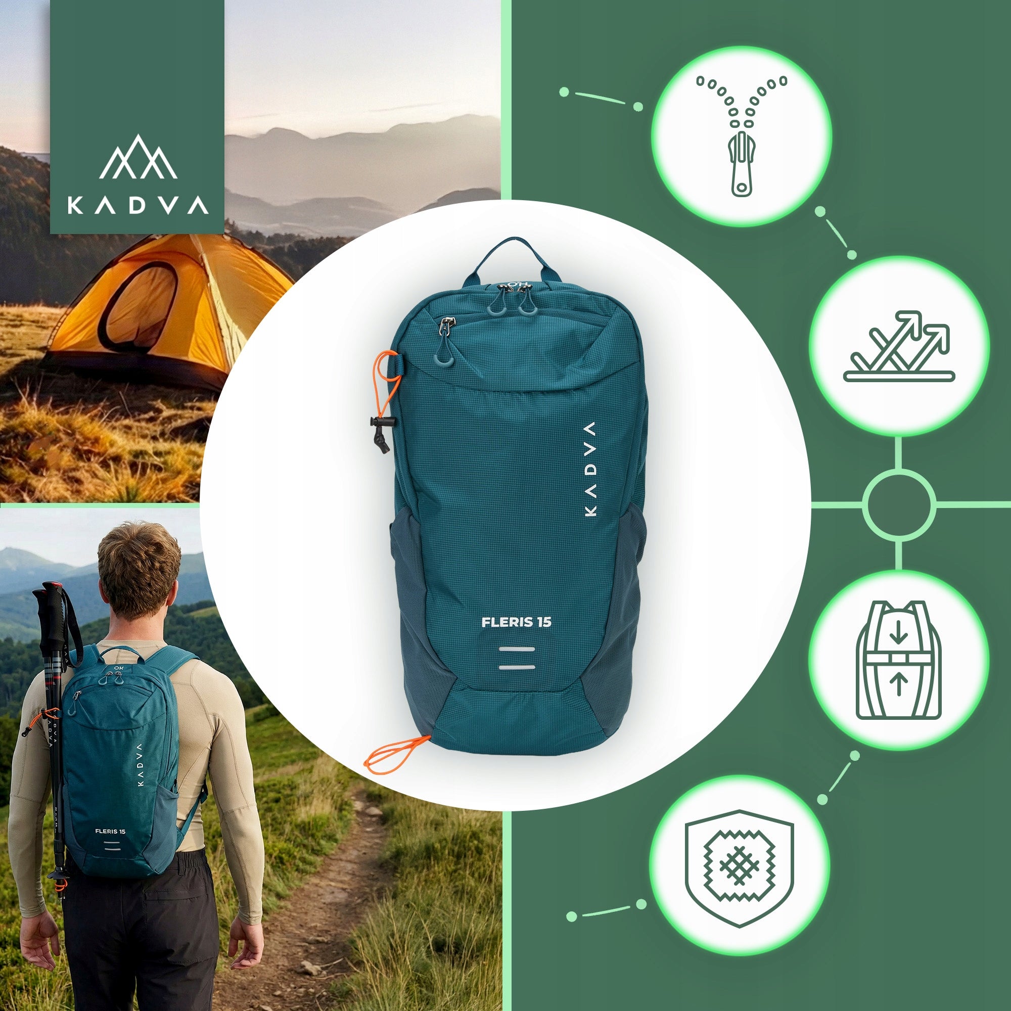 Hiking backpack Kadva Fleris 15l blue HYDRATION TREKKING SYSTEM Brand Kadva