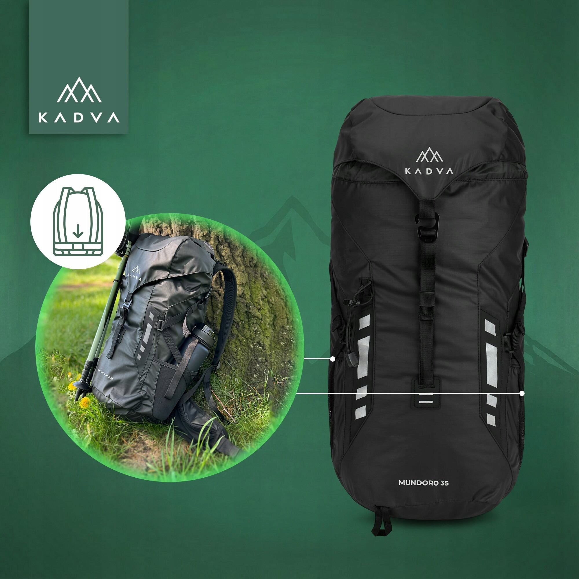 Hiking backpack MOUNTAIN KADVA Mundoro 35l black trekking WITH COVER Manufacturer code Mundoro KDV-QVB5C018-BK
