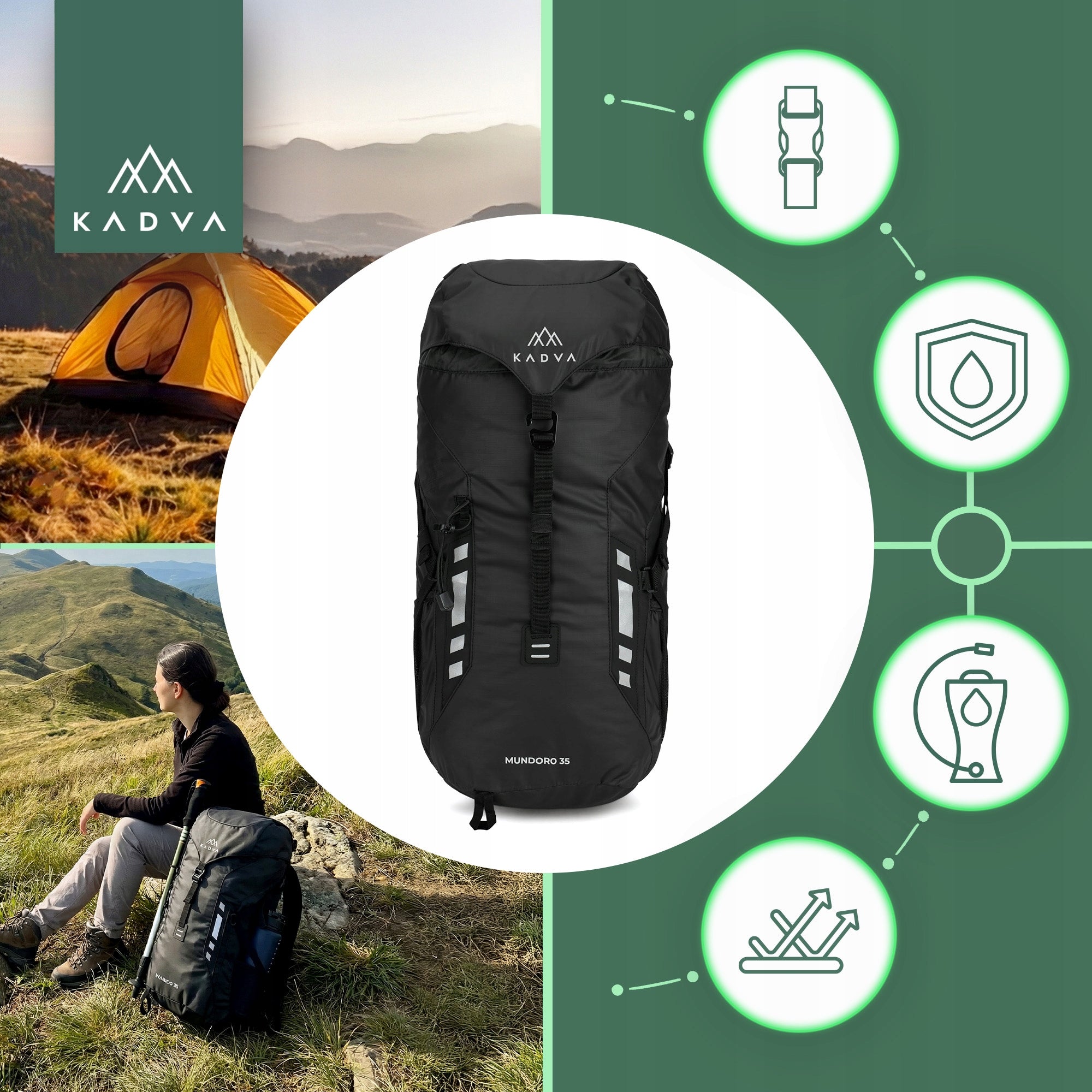 Hiking backpack MOUNTAIN KADVA Mundoro 35l black trekking WITH COVER Packaging status original