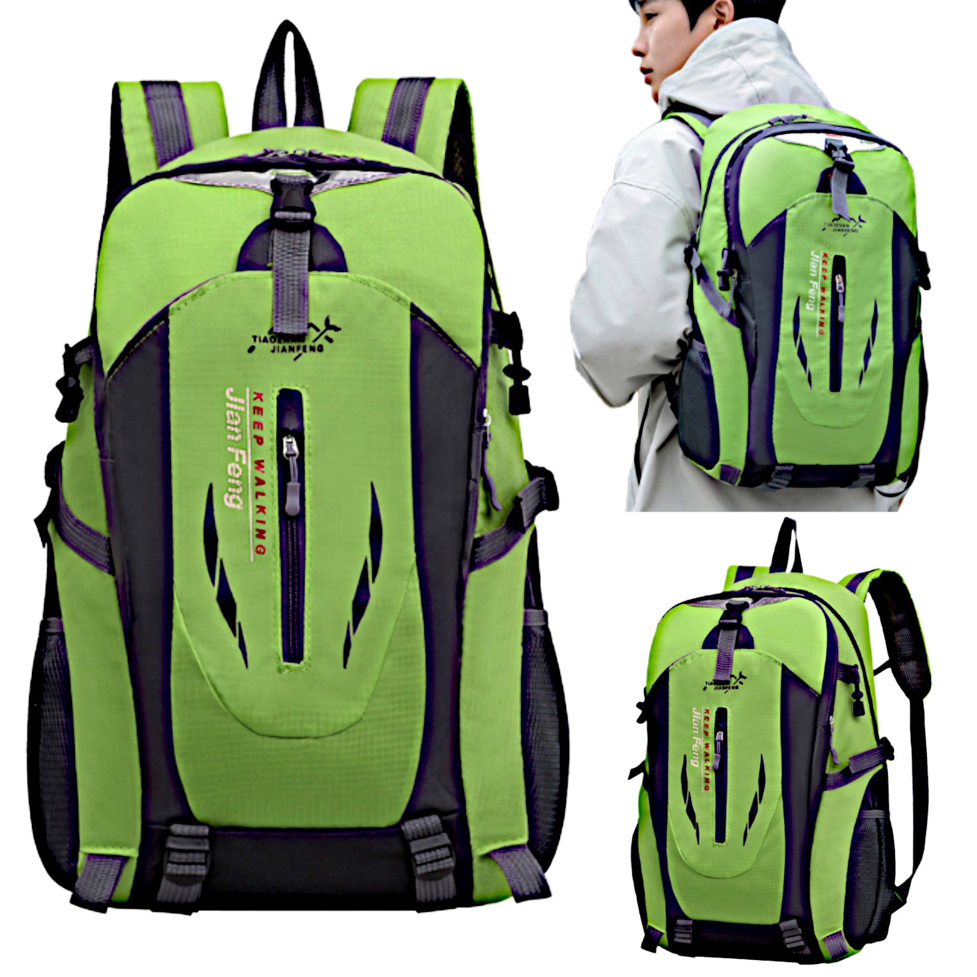 Hiking backpack large 40L green lightweight waterproof trekking unisex